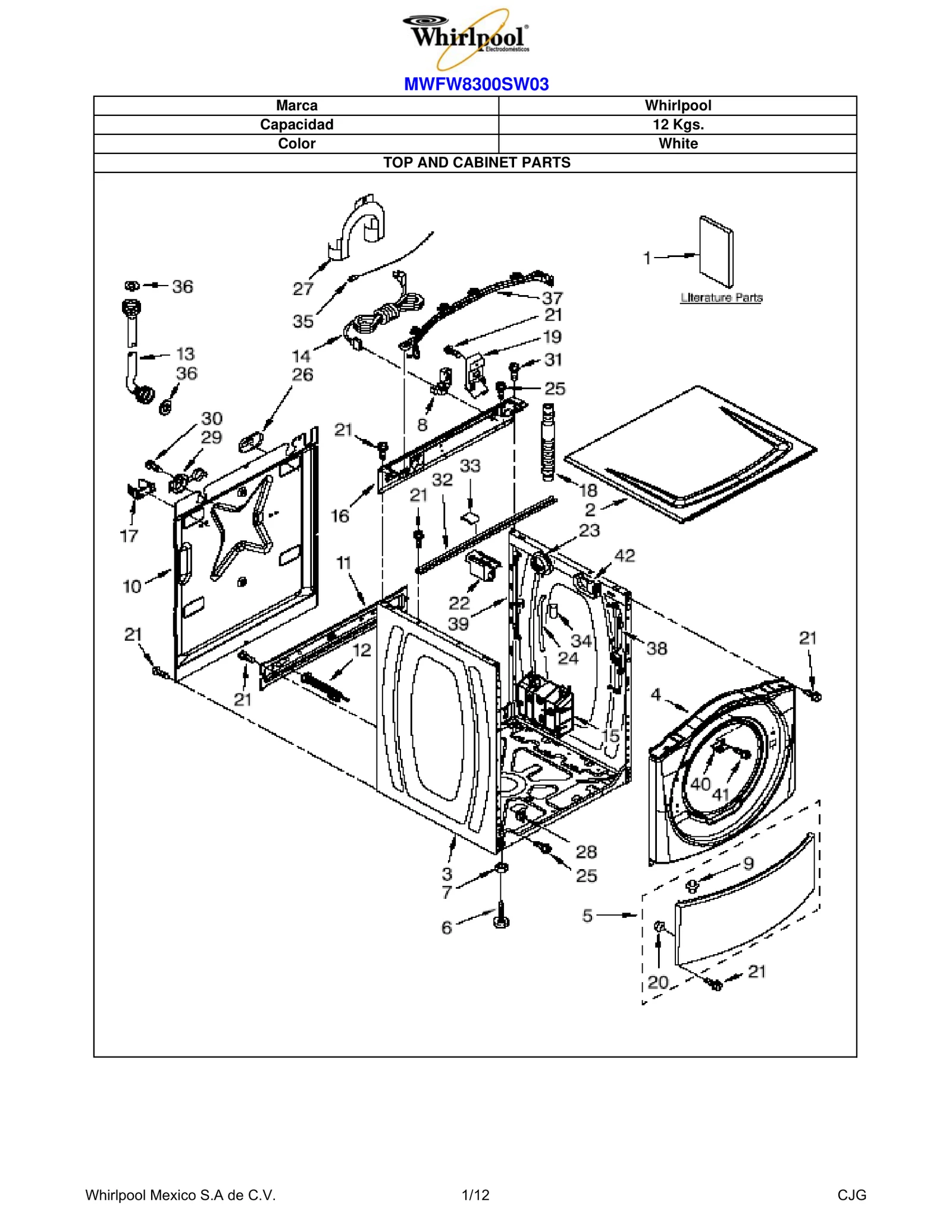 TOP AND CABINET PARTS