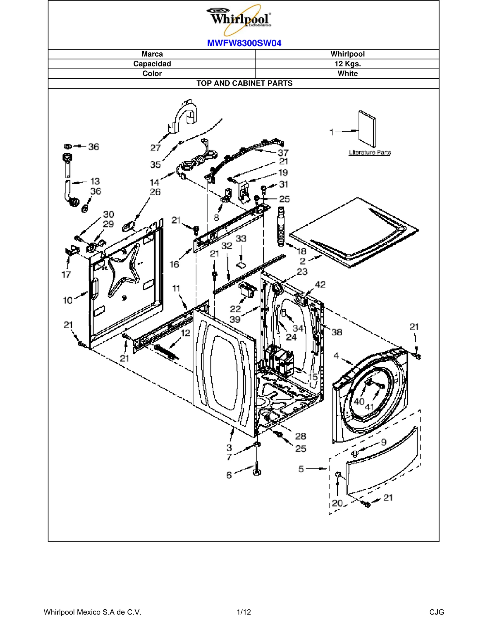 TOP AND CABINET PARTS