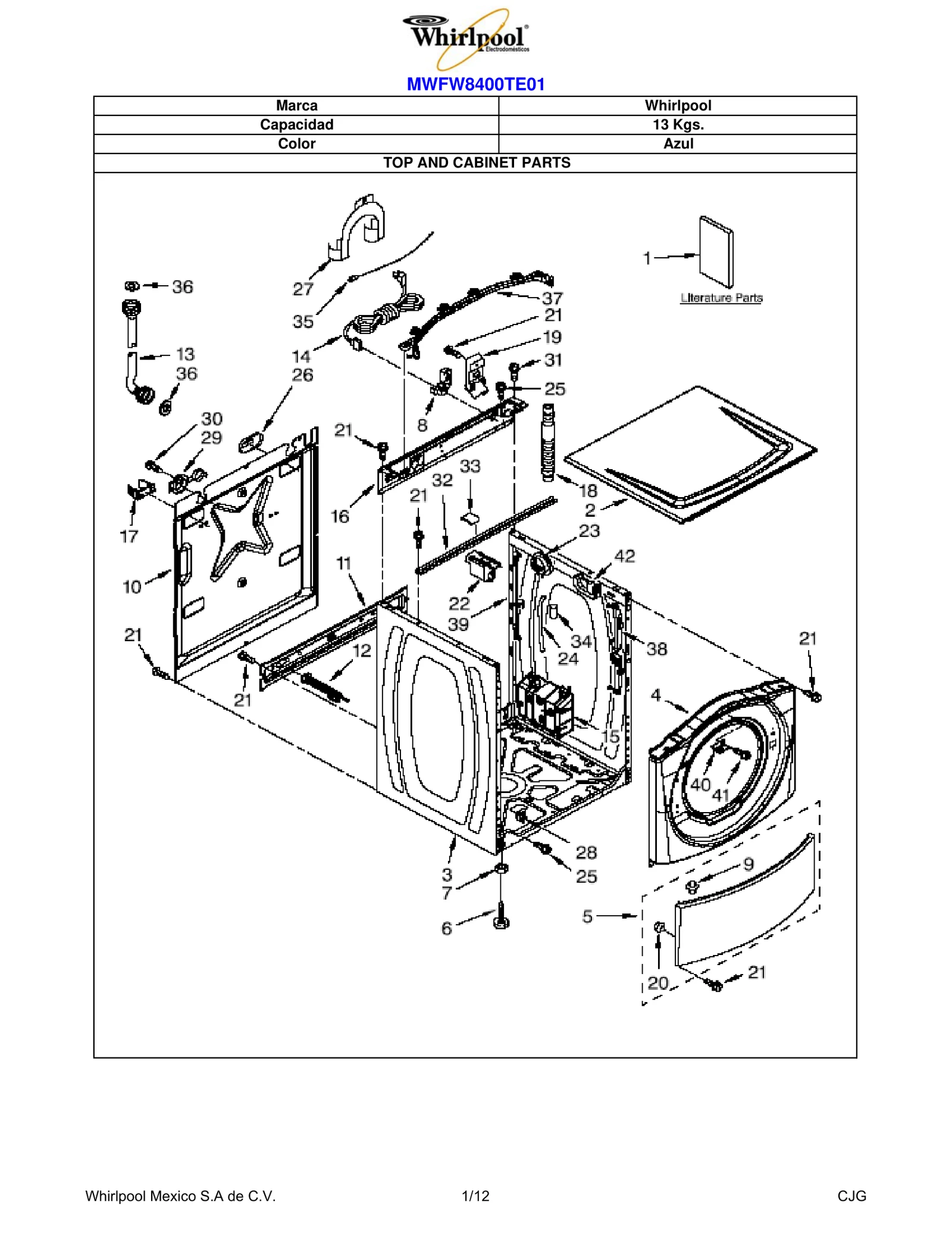 TOP AND CABINET PARTS