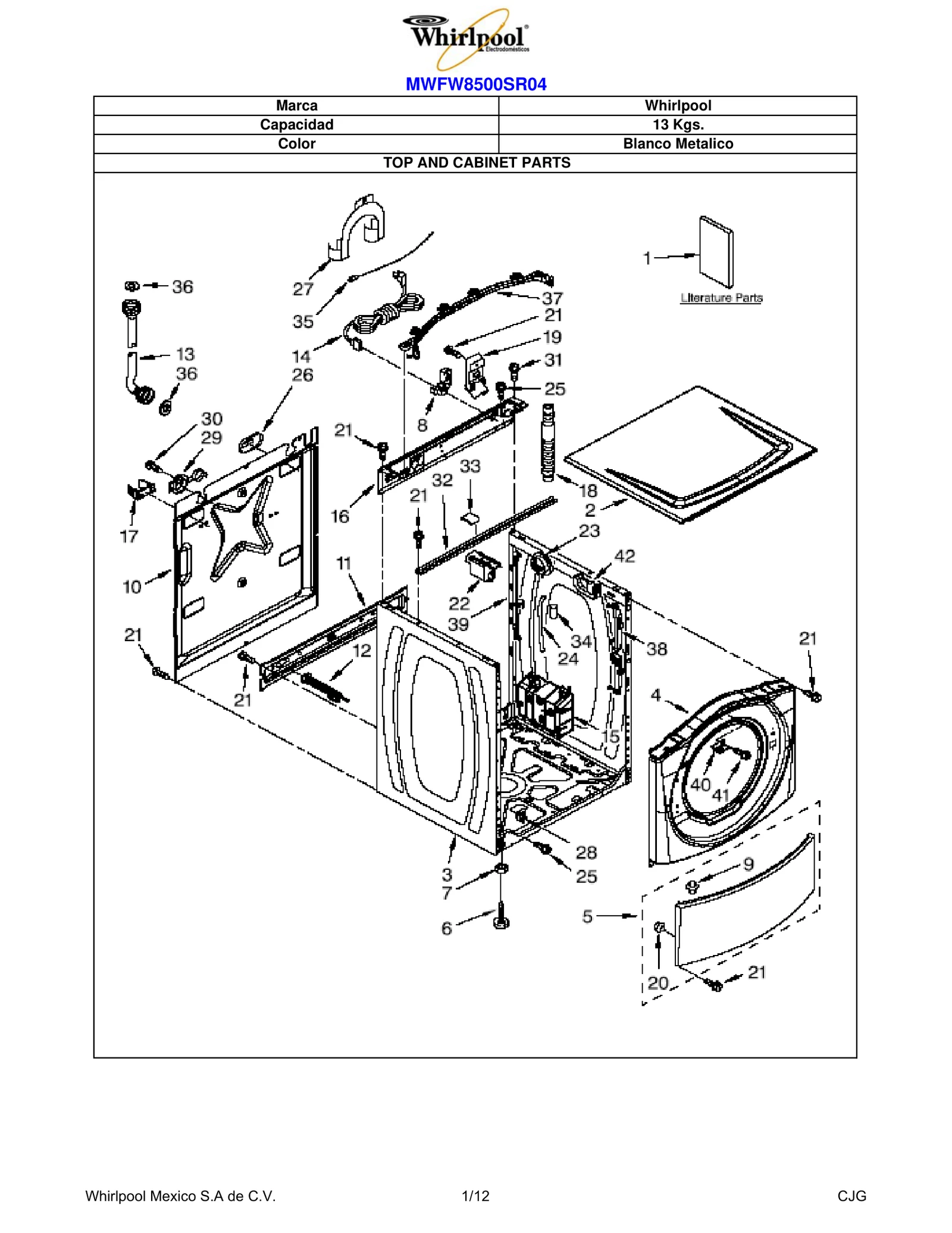 TOP AND CABINET PARTS