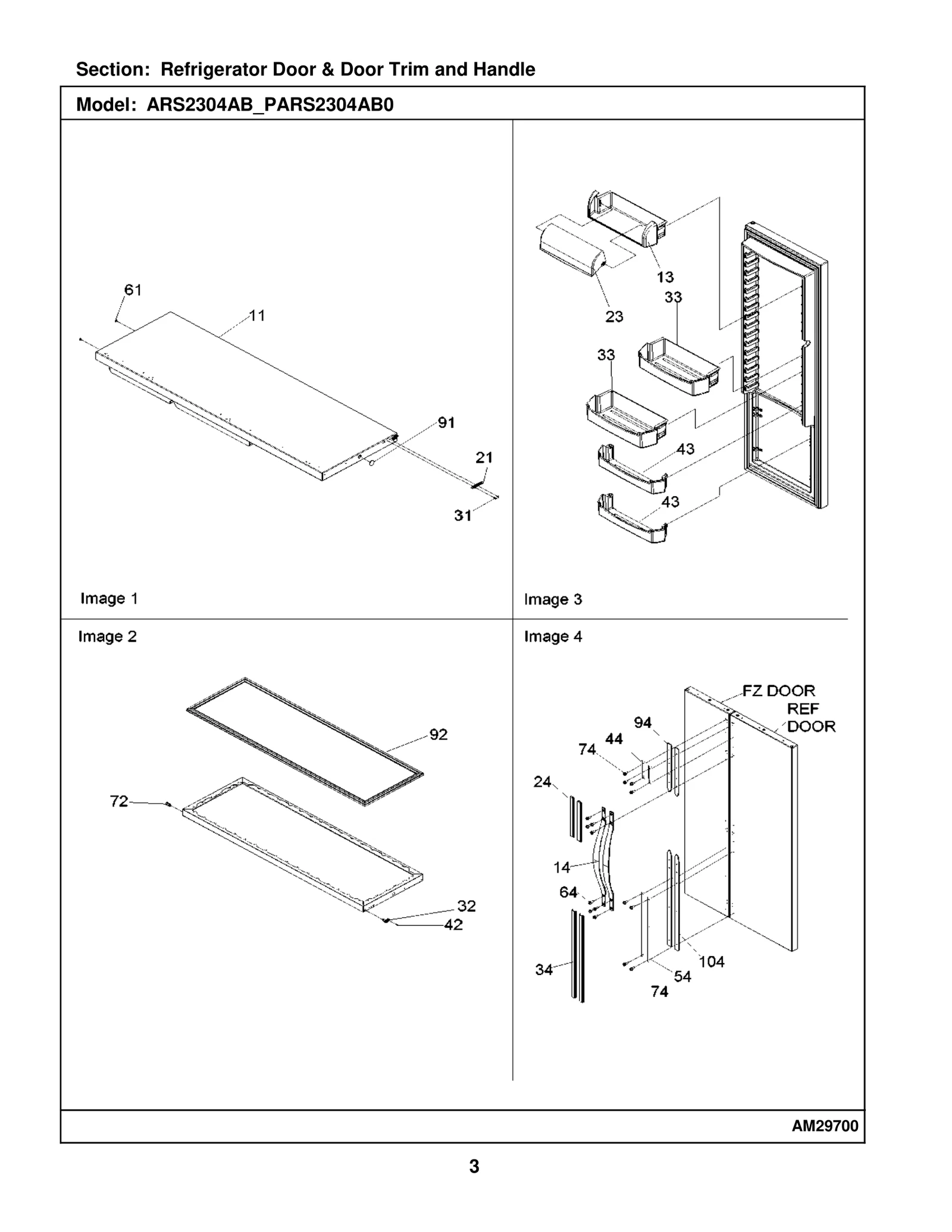 Refrigerator Door & Door Trim and Handle