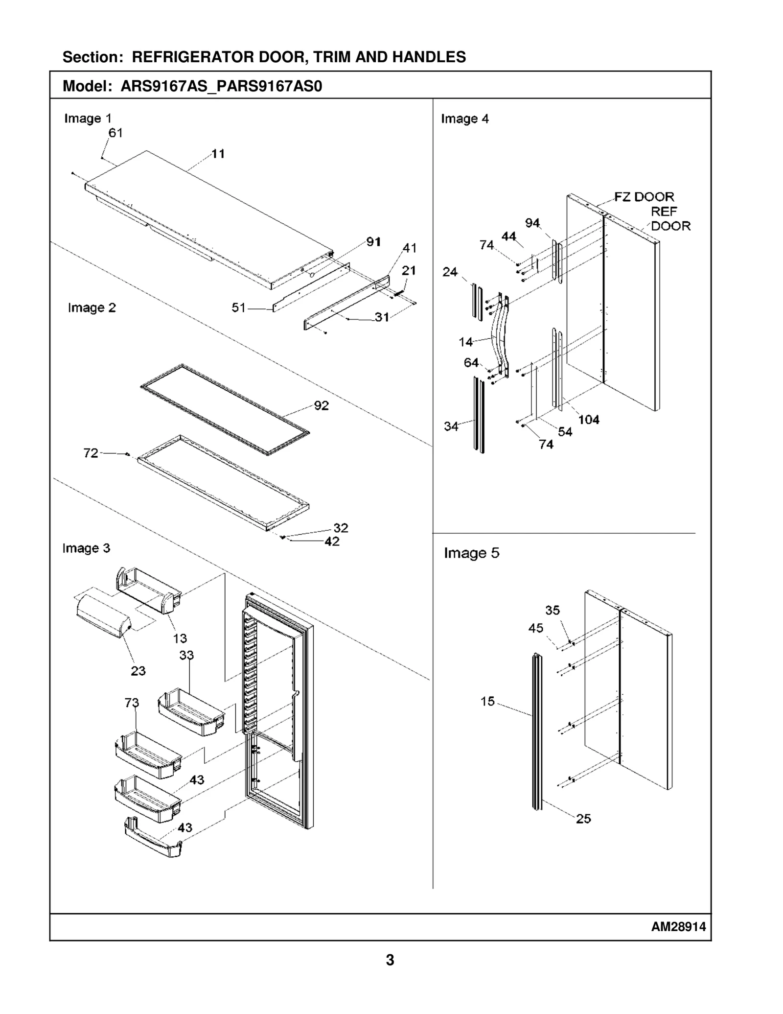 REFRIGERATOR DOOR, TRIM AND HANDLES