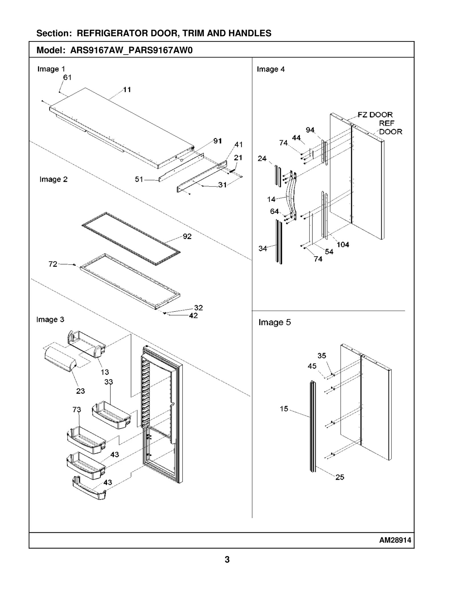 REFRIGERATOR DOOR, TRIM AND HANDLES