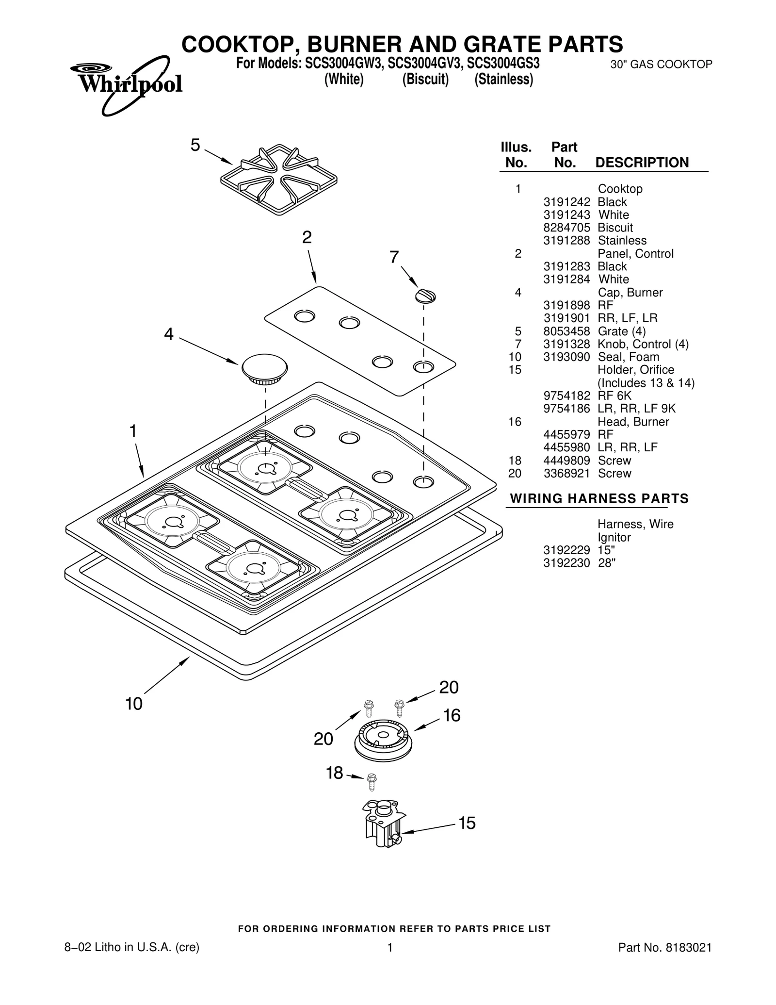 COOKTOP, BURNER AND GRATE PARTS