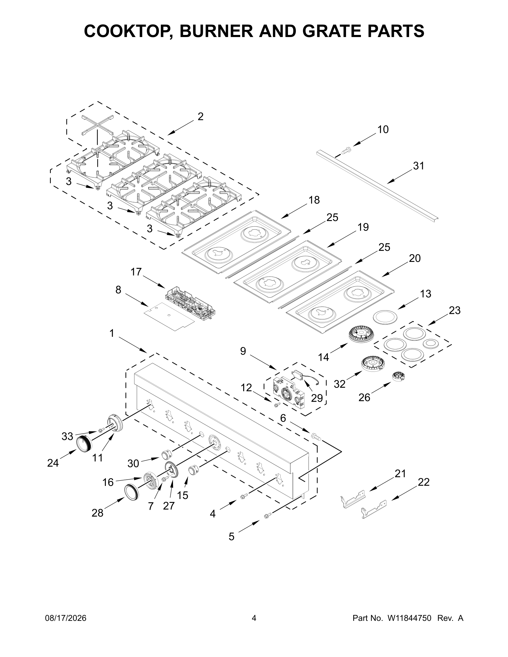 COOKTOP, BURNER AND GRATE PARTS