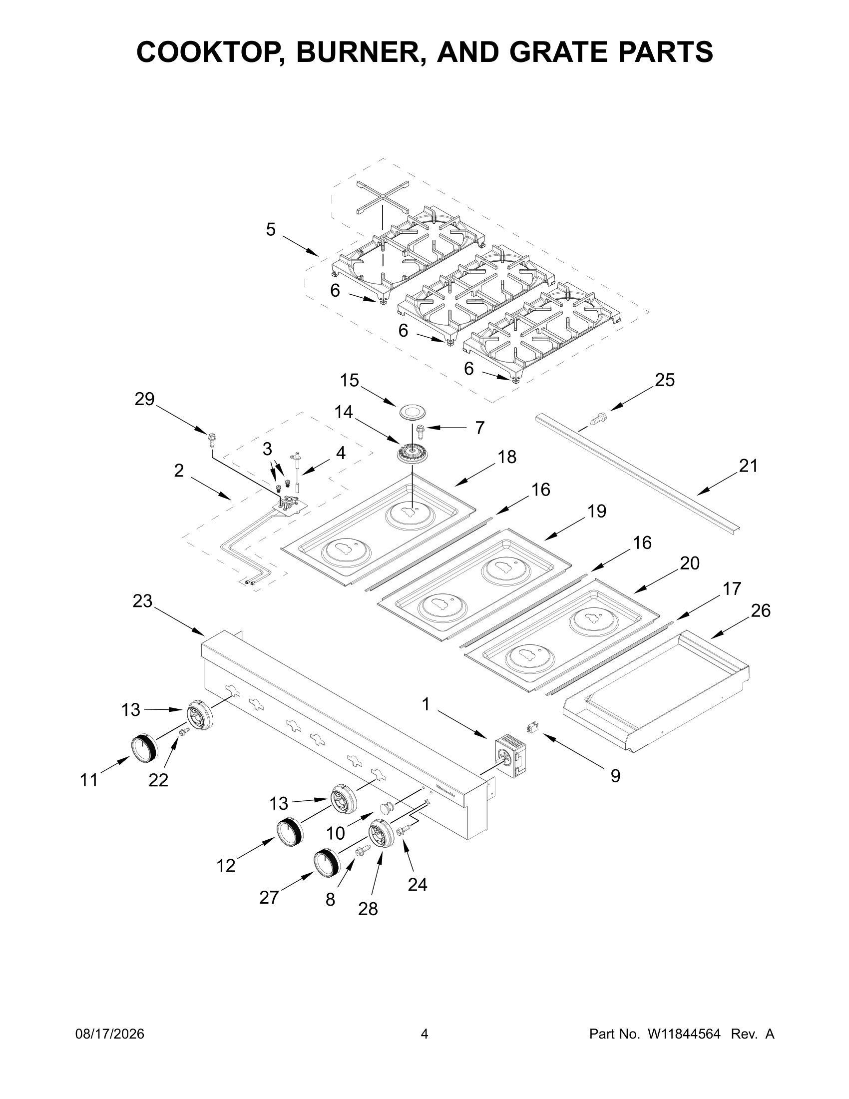 COOKTOP, BURNER, AND GRATE PARTS