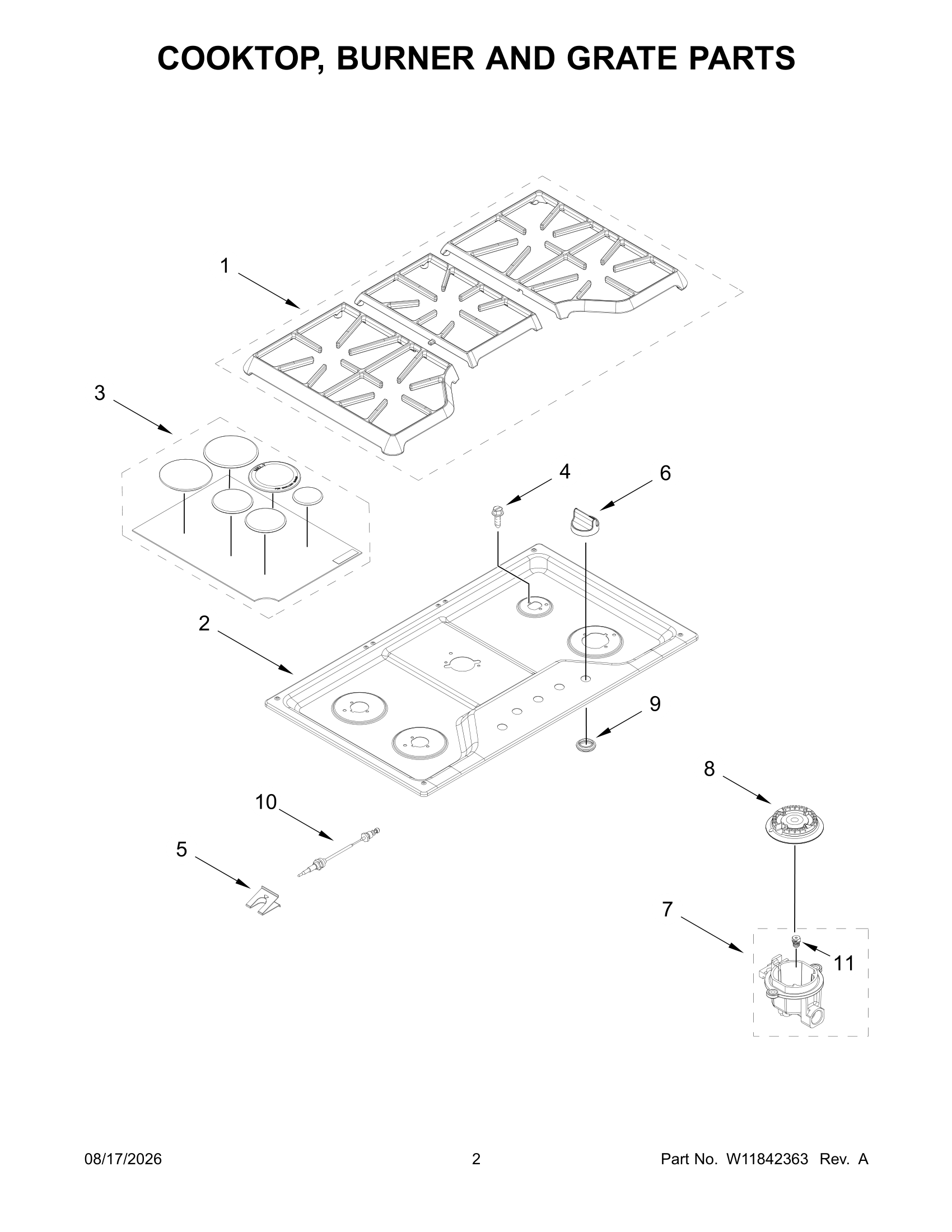 COOKTOP, BURNER AND GRATE PARTS