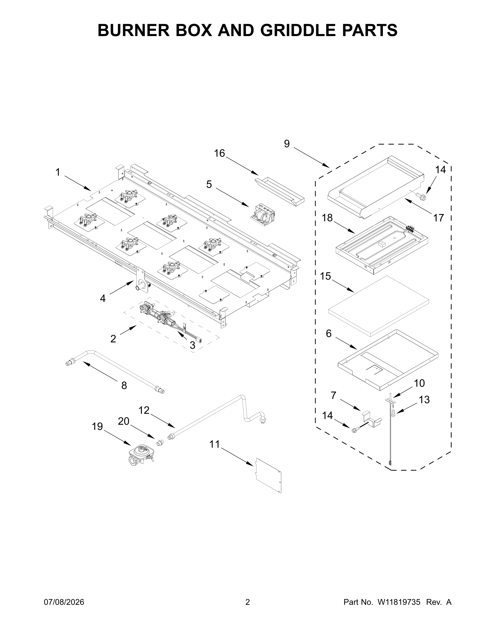 BURNER BOX AND GRIDDLE PARTS