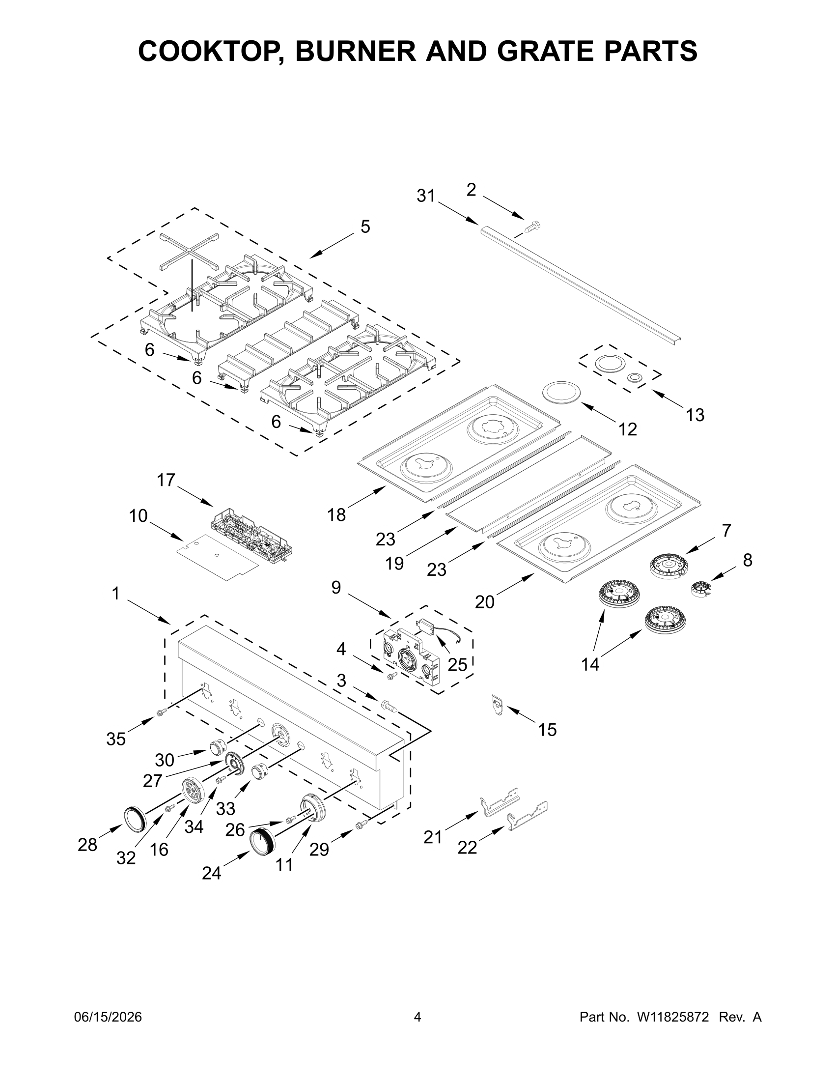 COOKTOP, BURNER AND GRATE PARTS