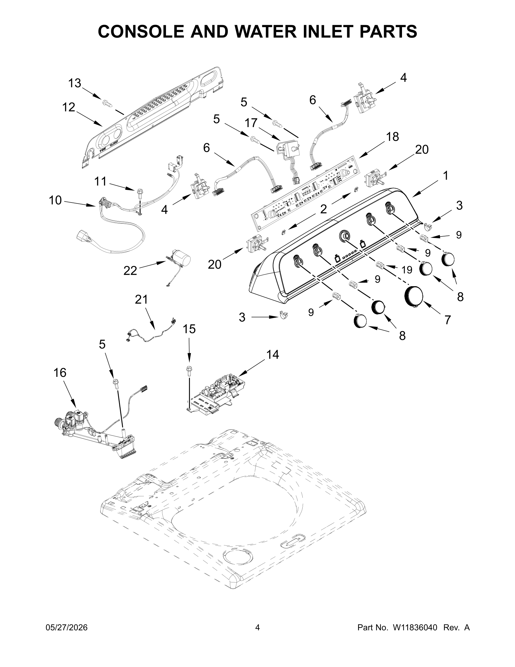 CONSOLE AND WATER INLET PARTS