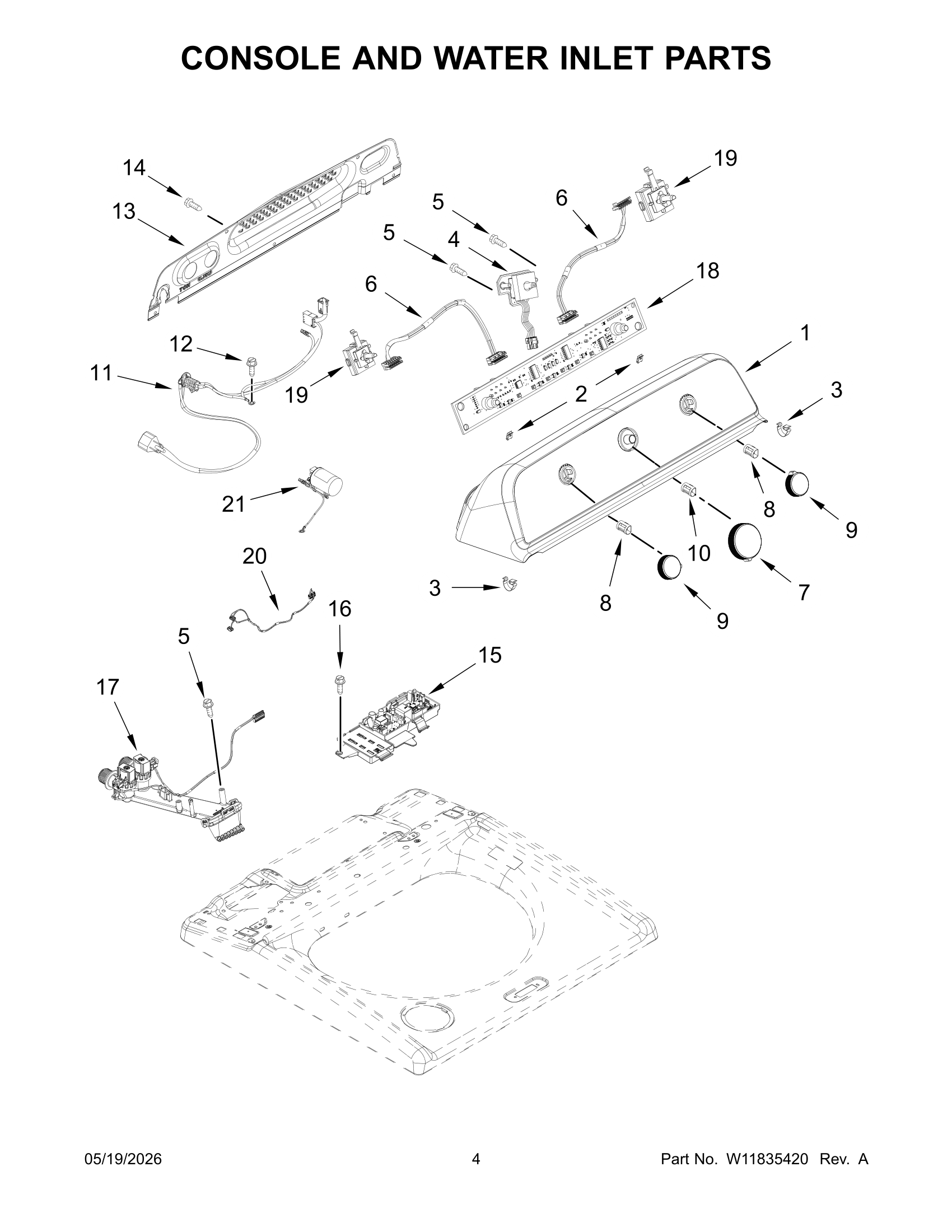 CONSOLE AND WATER INLET PARTS