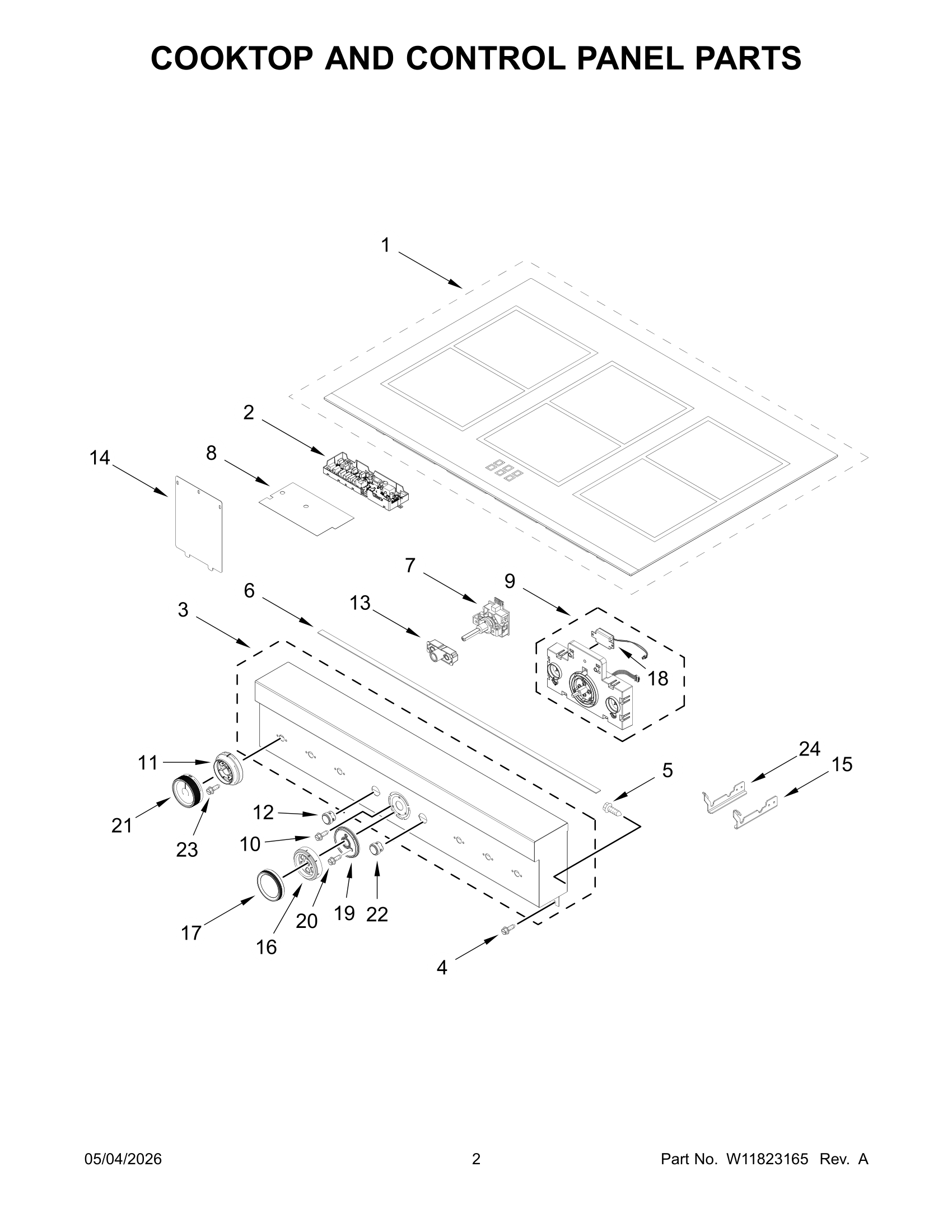 COOKTOP AND CONTROL PANEL PARTS