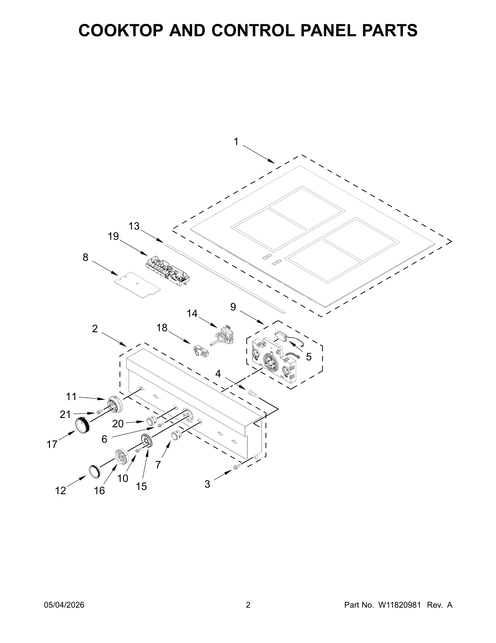 COOKTOP AND CONTROL PANEL PARTS