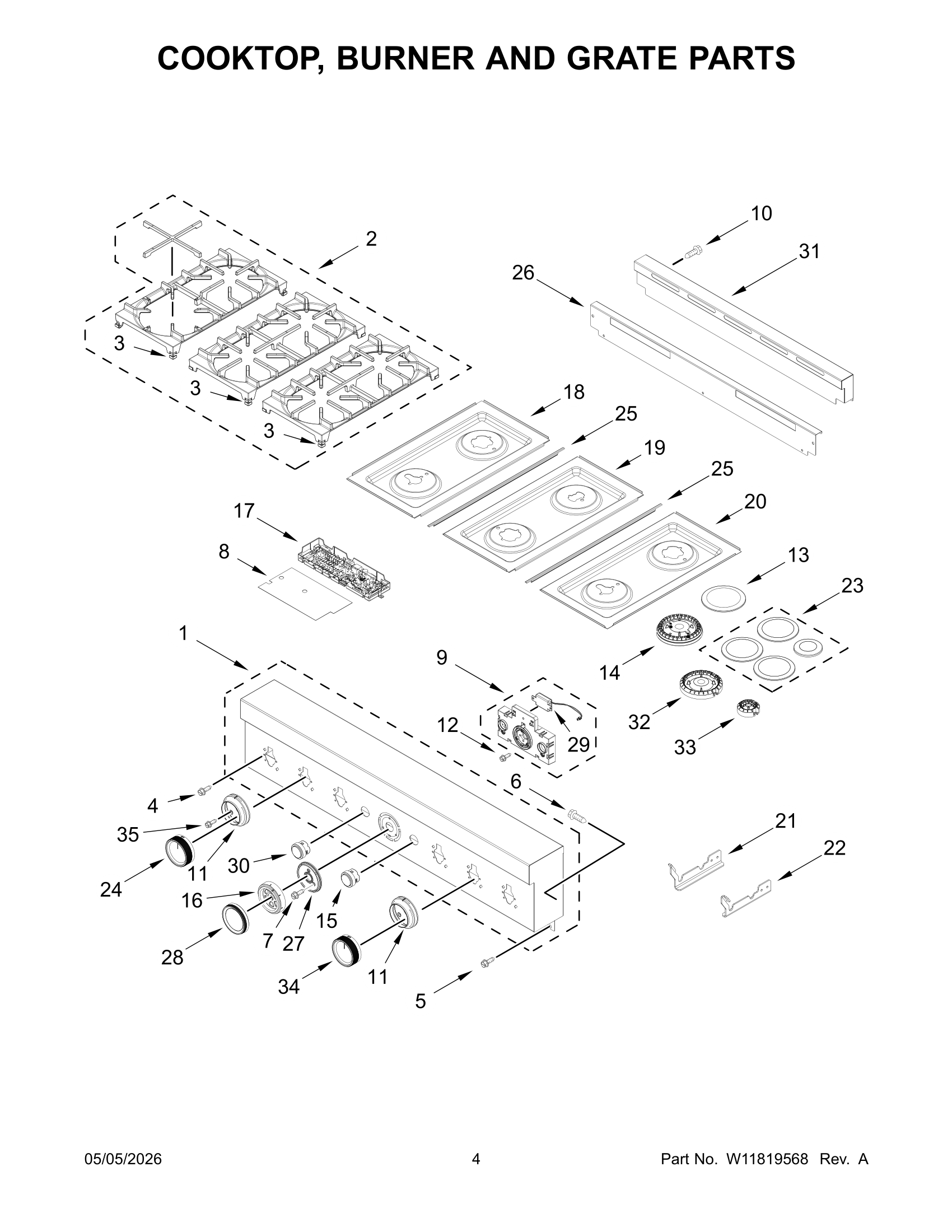 COOKTOP, BURNER AND GRATE PARTS