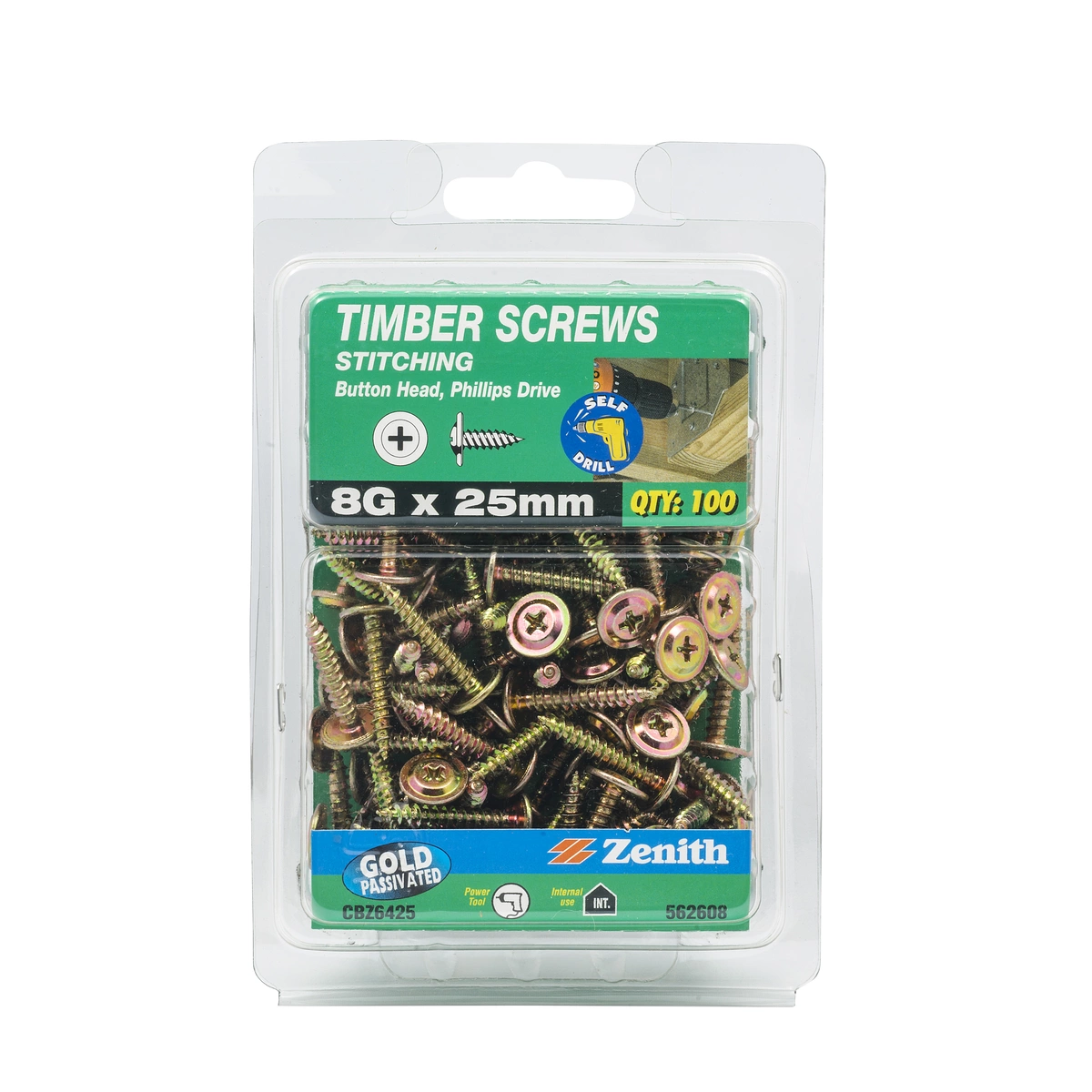 ZENITH® 8G x 25mm Gold Passivated Stitching Screws – 100 Pack