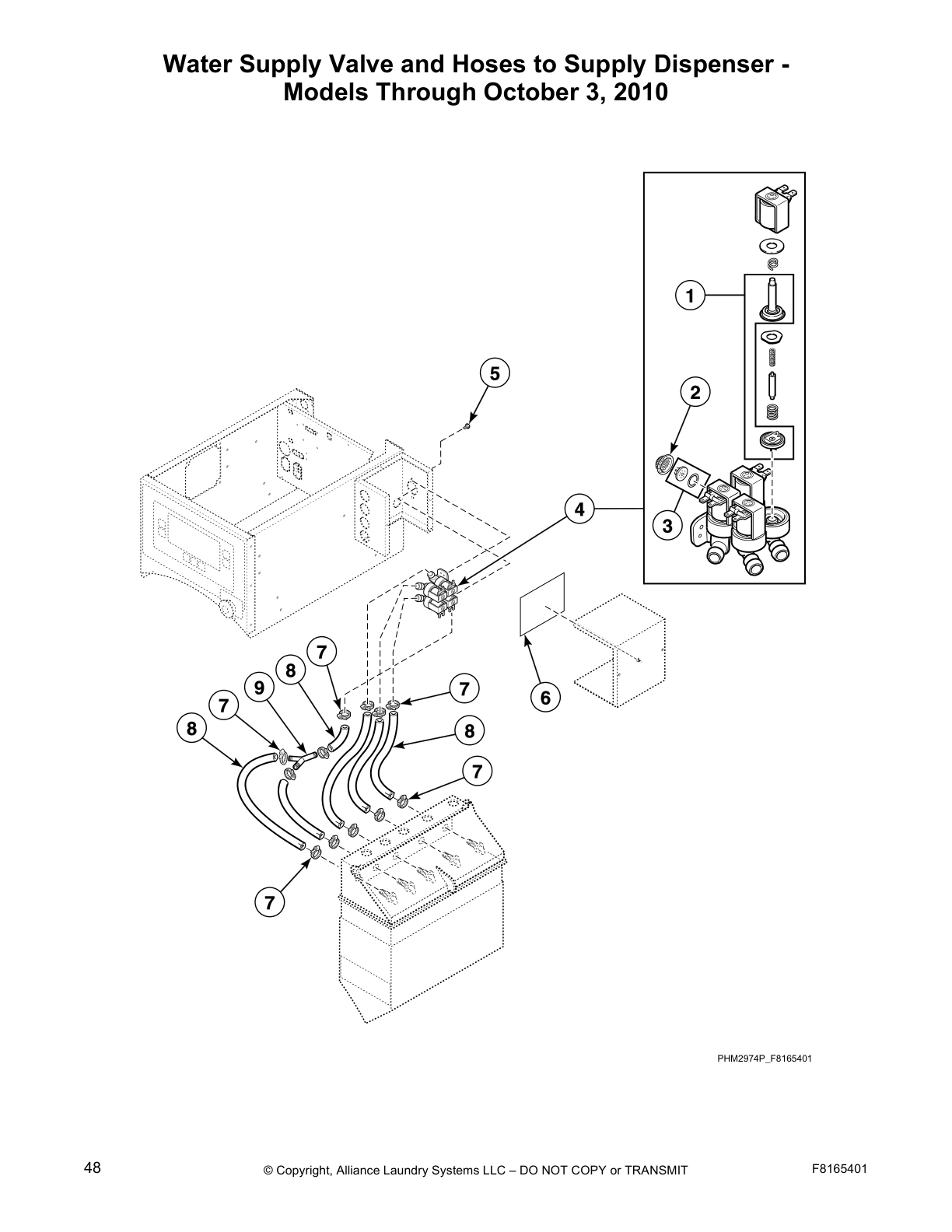 Water Supply Valve and Hoses to Supply Dispenser -
Models Through October 3, 2010