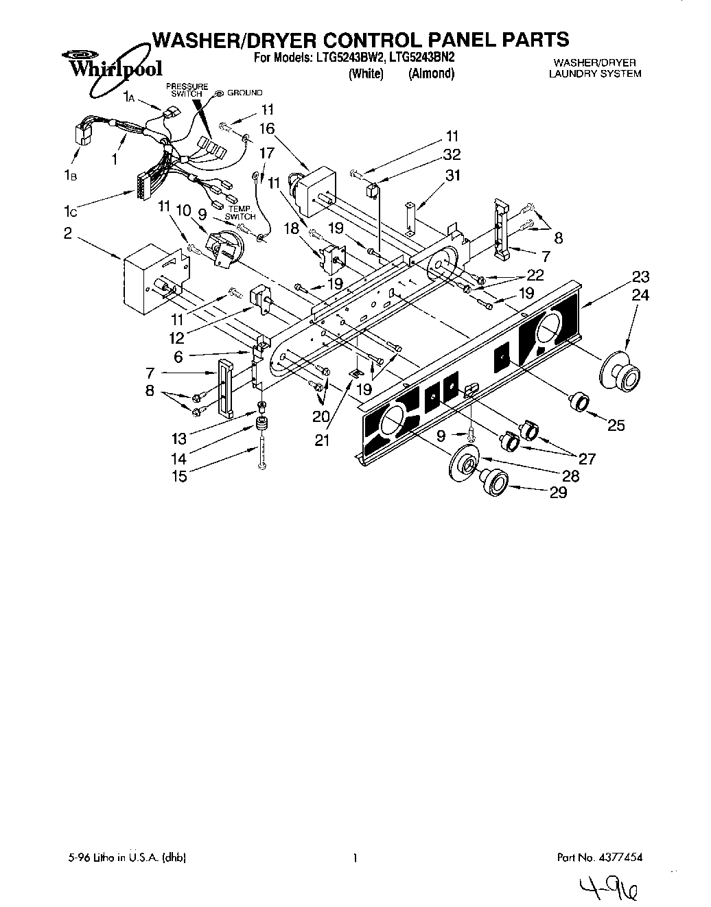 01 - WASHER/DRYER CONTROL PANEL
