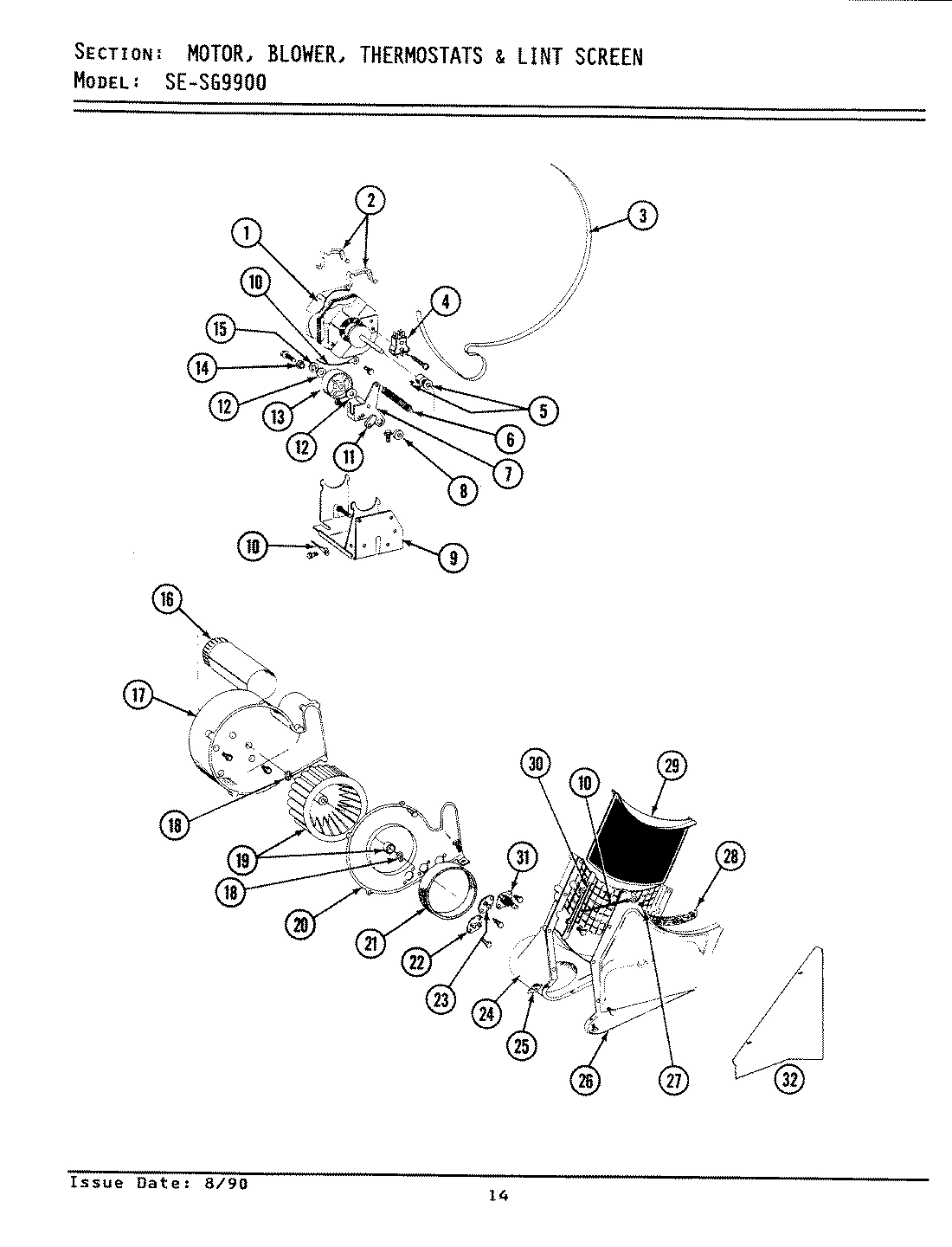 10 - MOTOR, BLOWER, THERMOSTATS & LINT SCREEN