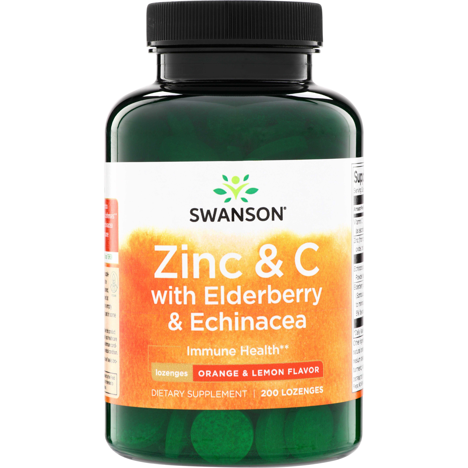 Swanson Vitamins Zinc & C Lozenges w/ Elderberry Echinacea-Orange Lemon Flavor Vitamin | 200 Loz