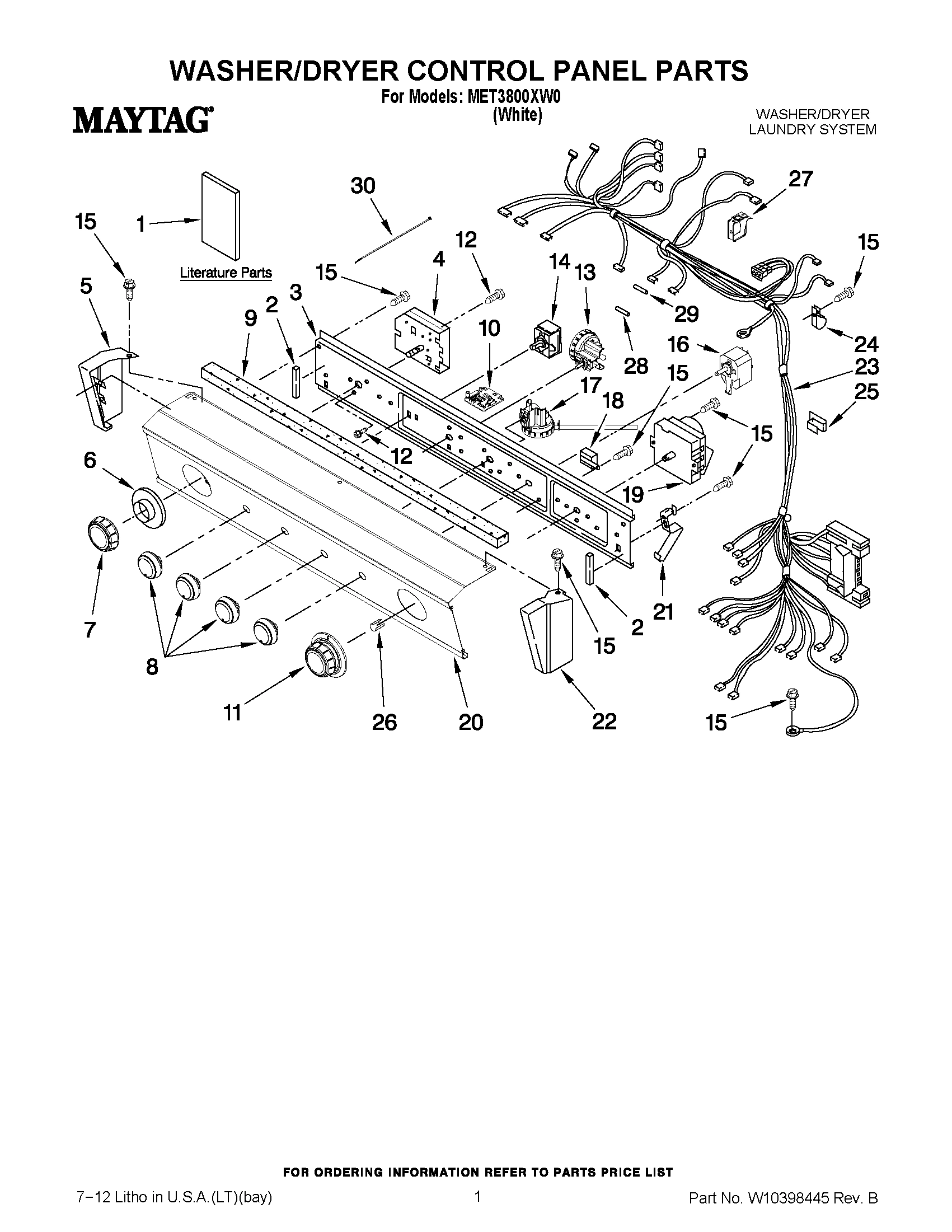 01 - WASHER/DRYER CONTROL PANEL PARTS