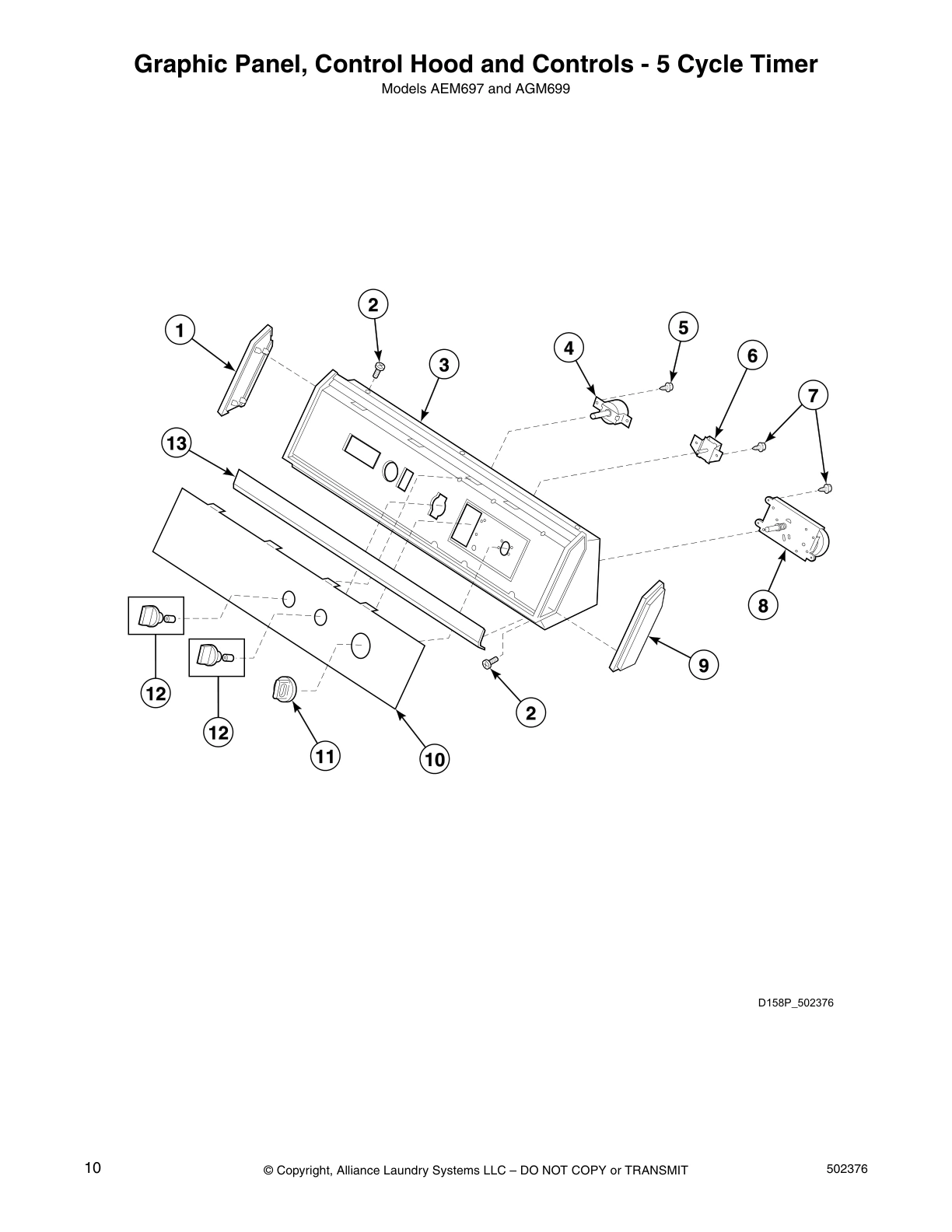 Graphic Panel, Control Hood and Controls - 5 Cycle Timer