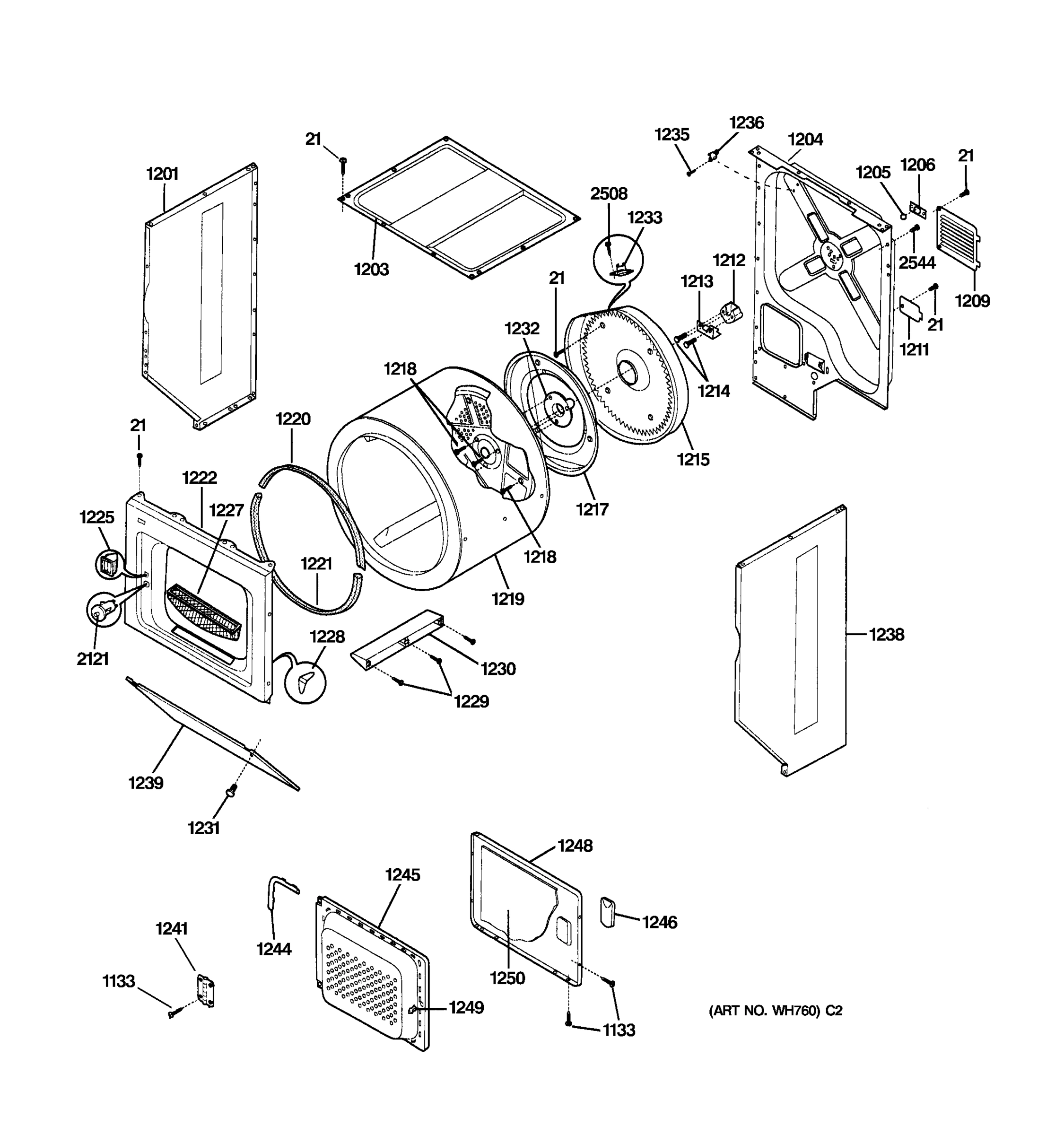 DRYER UPPER CABINET, DRUM & HEATER