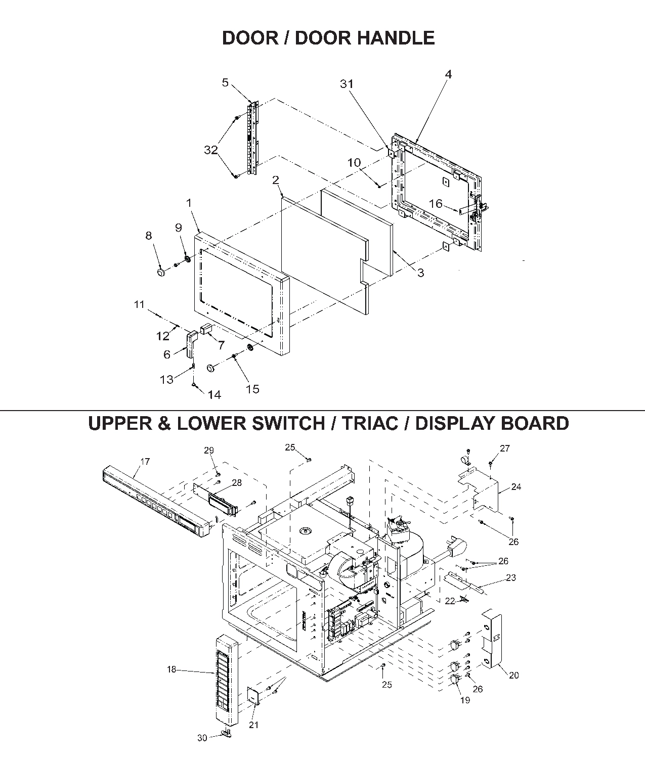 DOOR / HANDLE / UPPER & LOWER SWITCH / TRIAC / DISPLAY BOARD