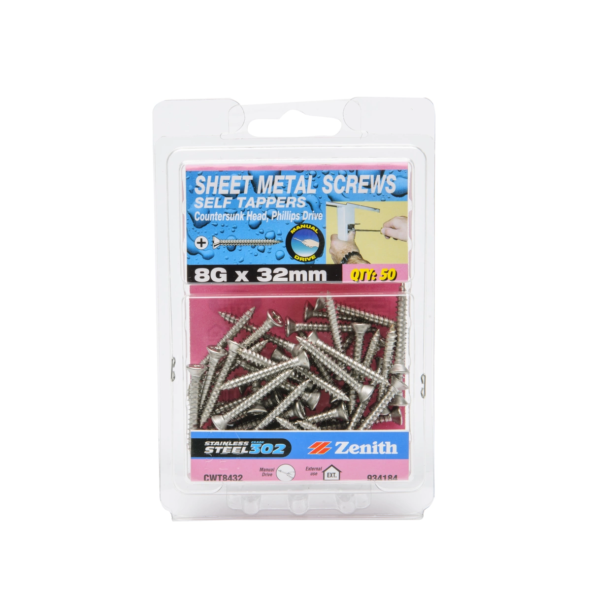 ZENITH® 8G x 32mm 304 Stainless Steel Sheet Metal Screws – 50 Pack