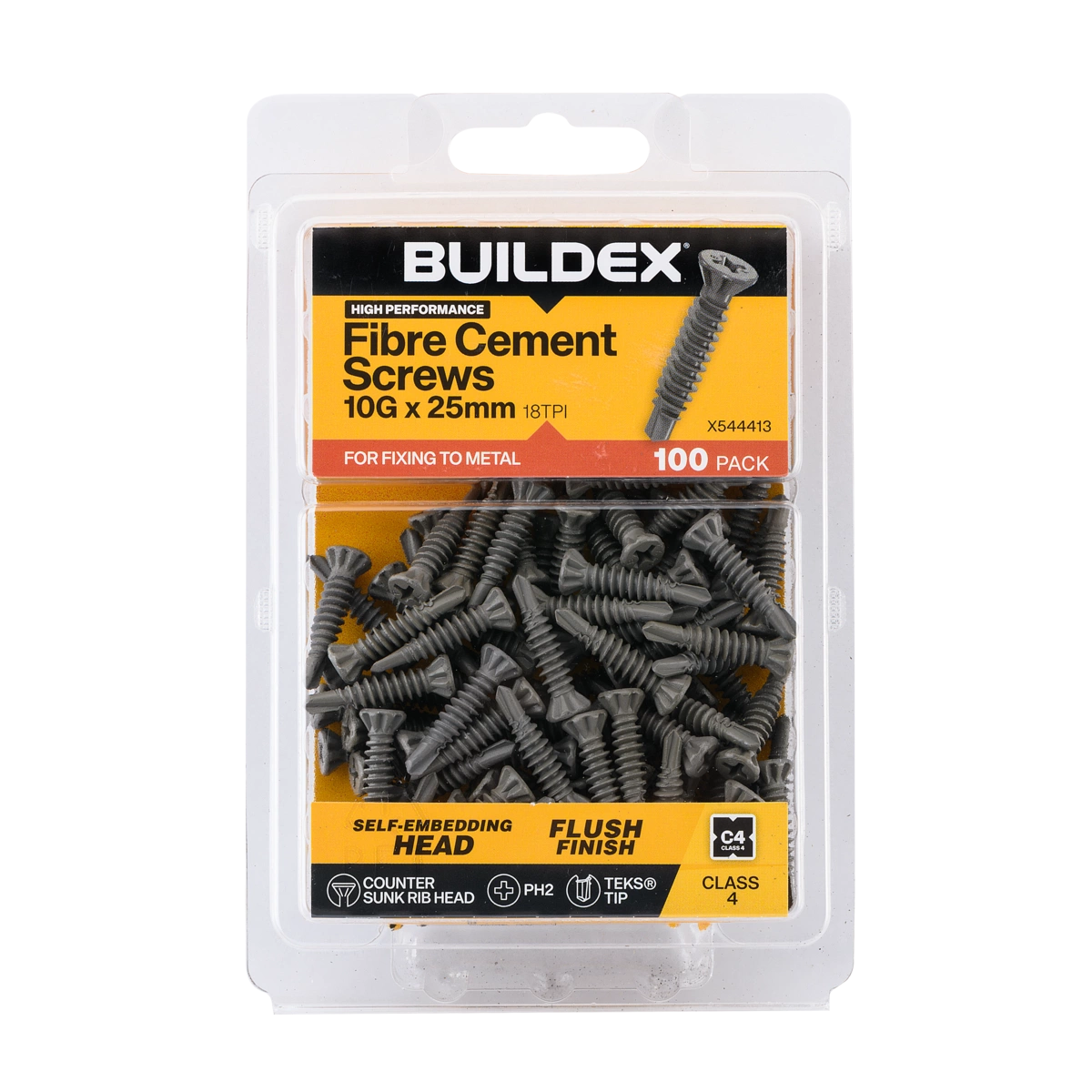 Buildex® 10G x 25mm Class 4 Fibre TEKS® Screws – 100 Pack
