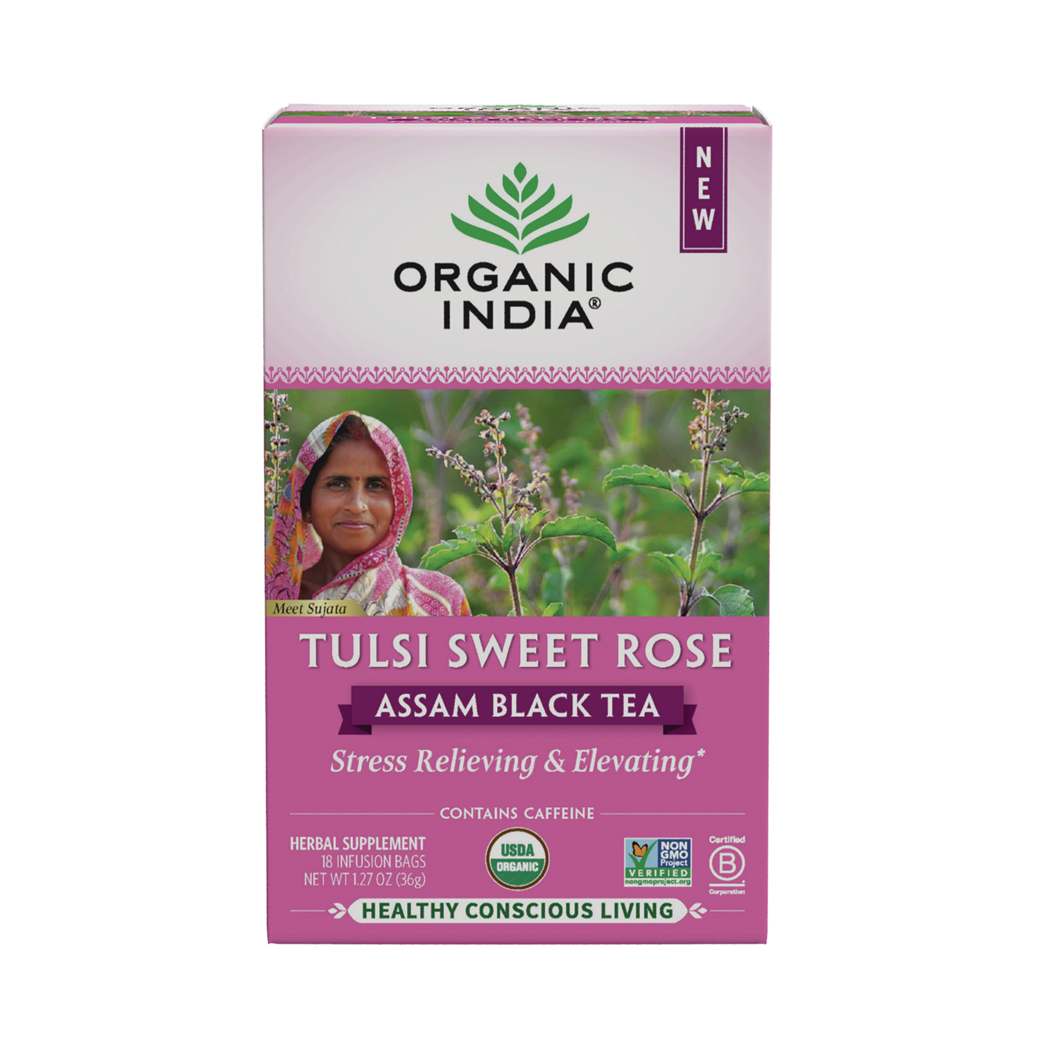 Organic India Tulsi Sweet Rose Assam Black Tea | 18 Bags