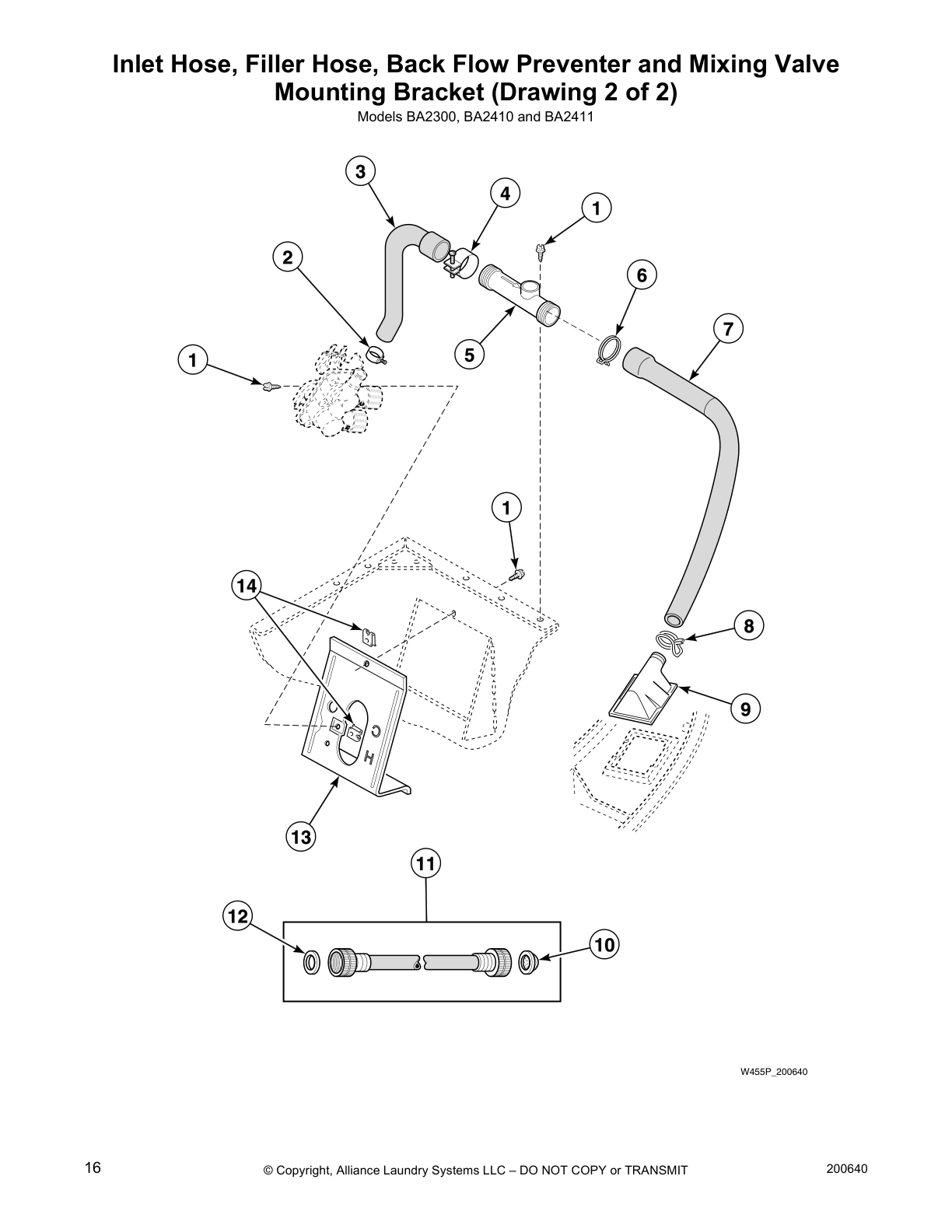 Inlet Hose, Filler Hose, Back Flow Preventer and Mixing Valve
Mounting Bracket (Drawing 2 of 2)
