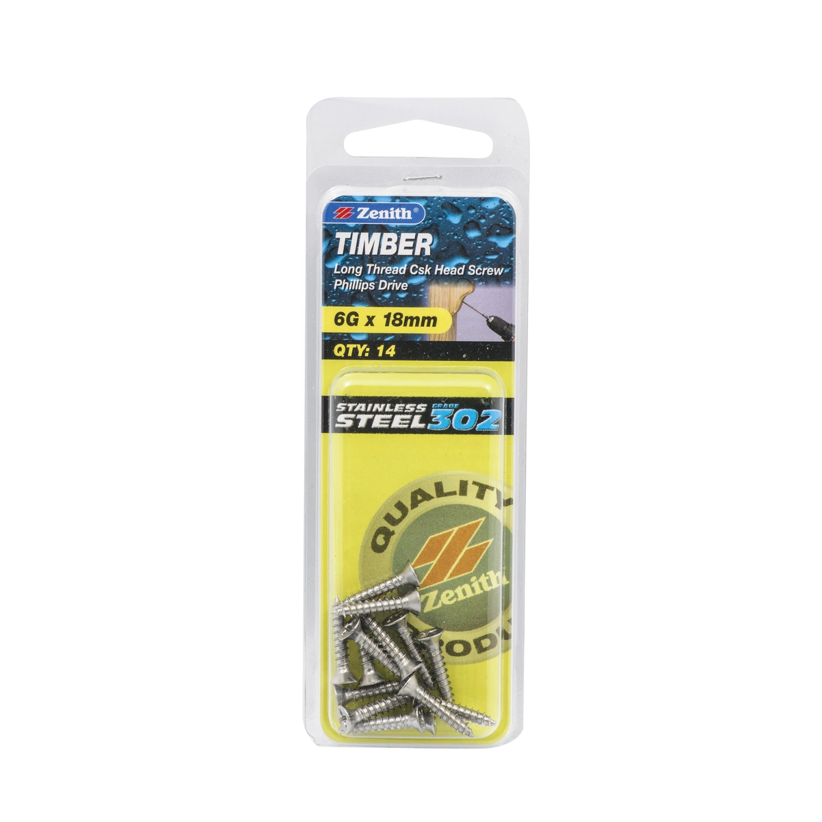 ZENITH® 6G x 18mm 304 Stainless Steel Timber Screws – 14 Pack