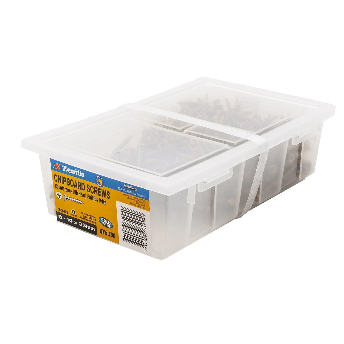 ZENITH® 8G x 35mm Gold Passivated Chipboard Screws (Phillips Drive) – 500 Pack