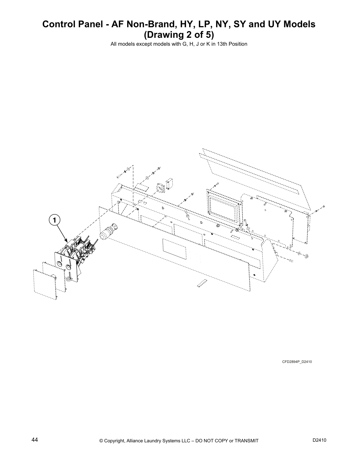 Control Panel - AF Non-Brand, HY, LP, NY, SY and UY Models
(Drawing 2 of 5)