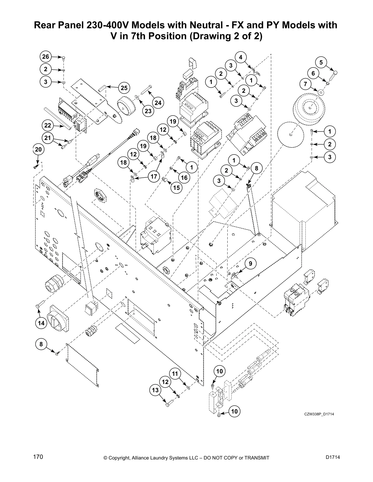 Rear Panel 230-400V Models with Neutral - FX and PY Models with
V in 7th Position (Drawing 2 of 2)