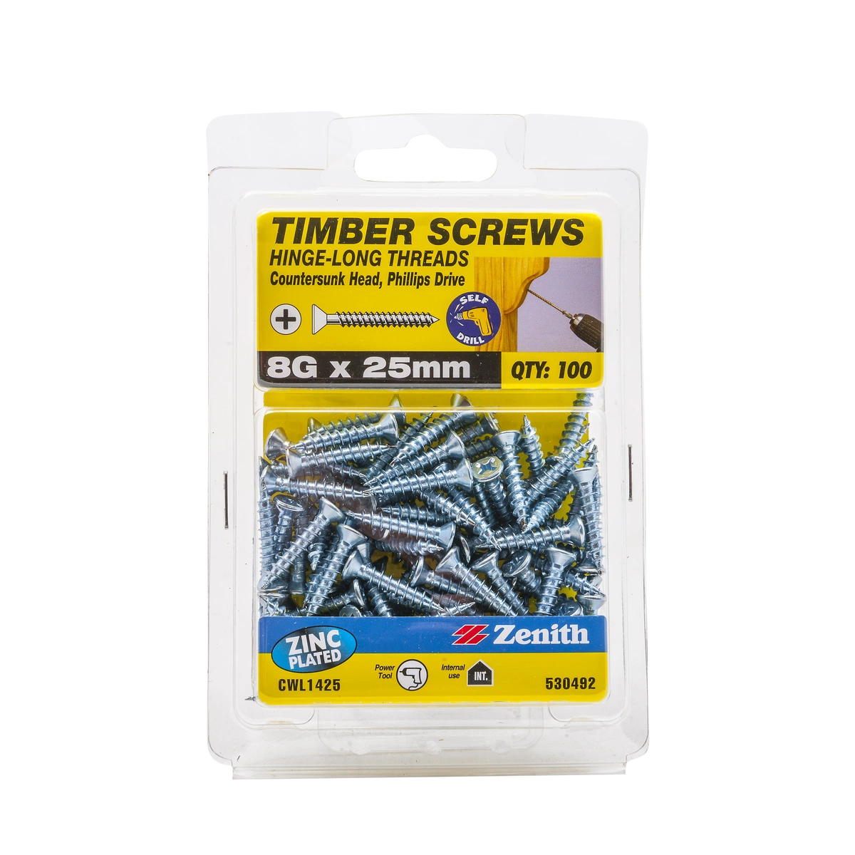 ZENITH® 8G x 25mm Timber Screws for Internal Use – Pack of 100