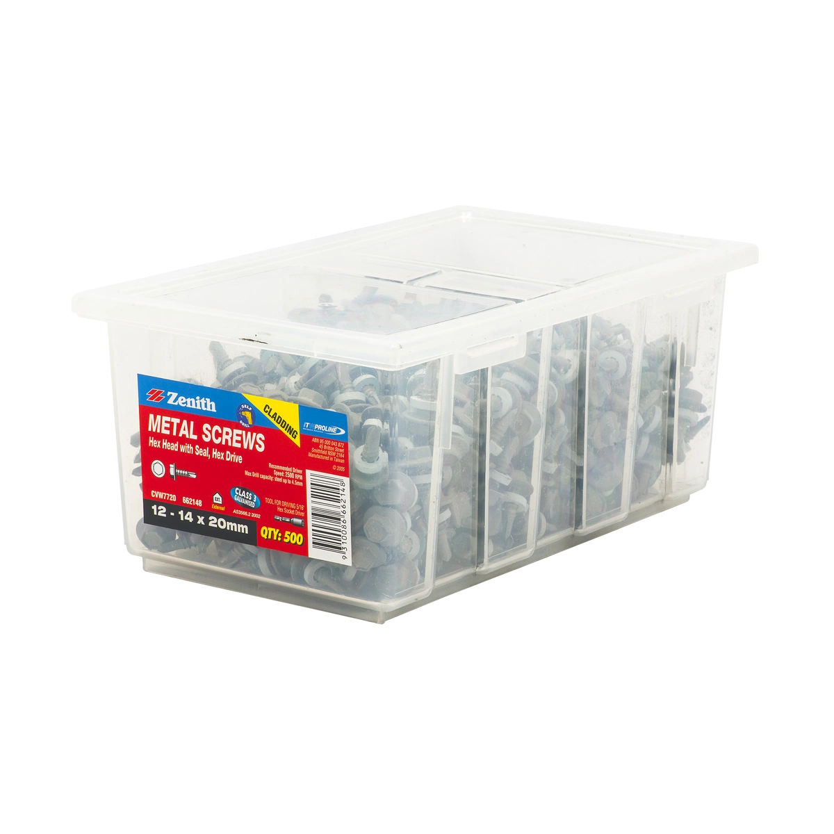 ZENITH® 12G x 20mm Class 3 Galvanised Cladding & Roofing Screws with Seal – 500 Pack