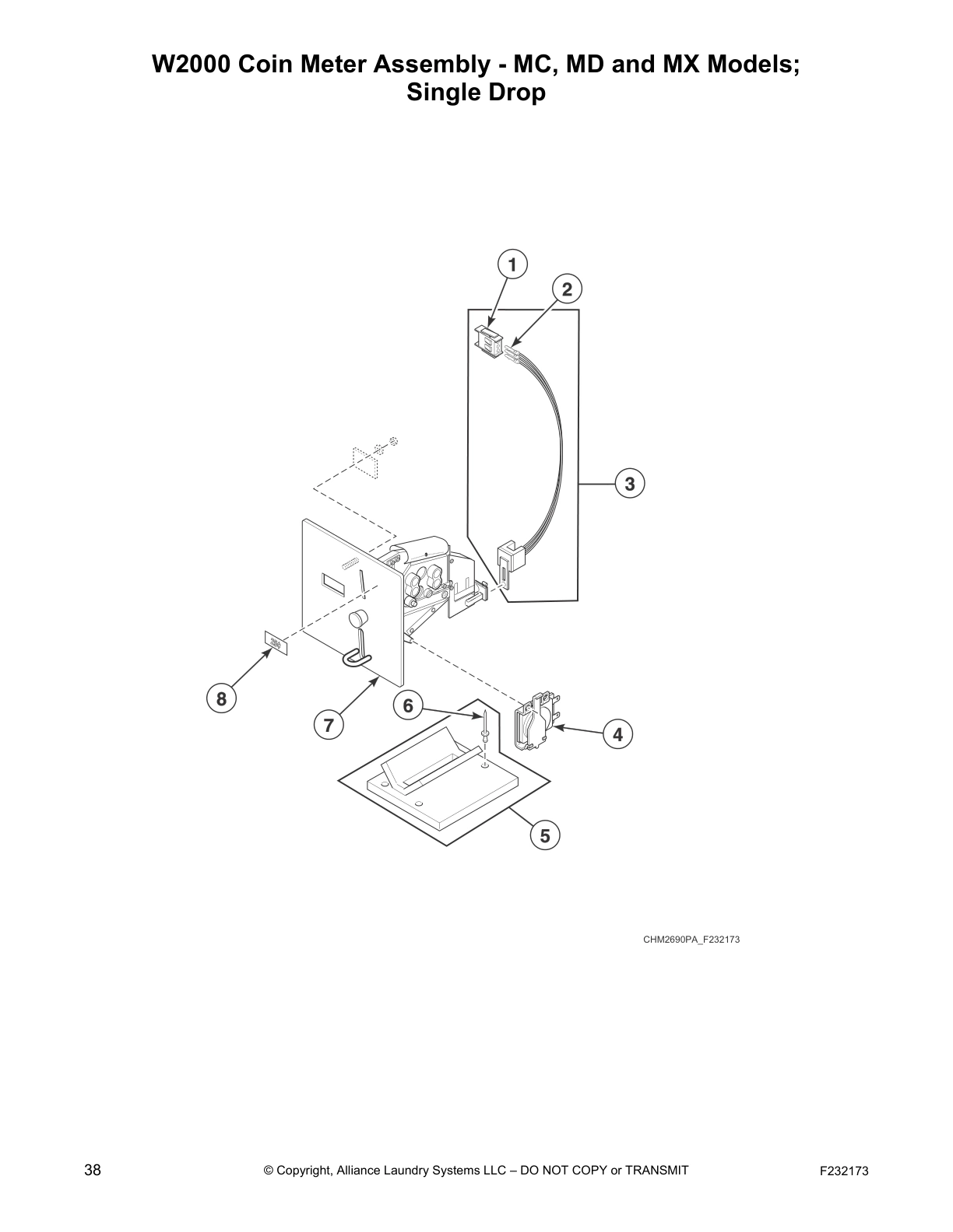 W2000 Coin Meter Assembly - MC, MD and MX Models;
Single Drop