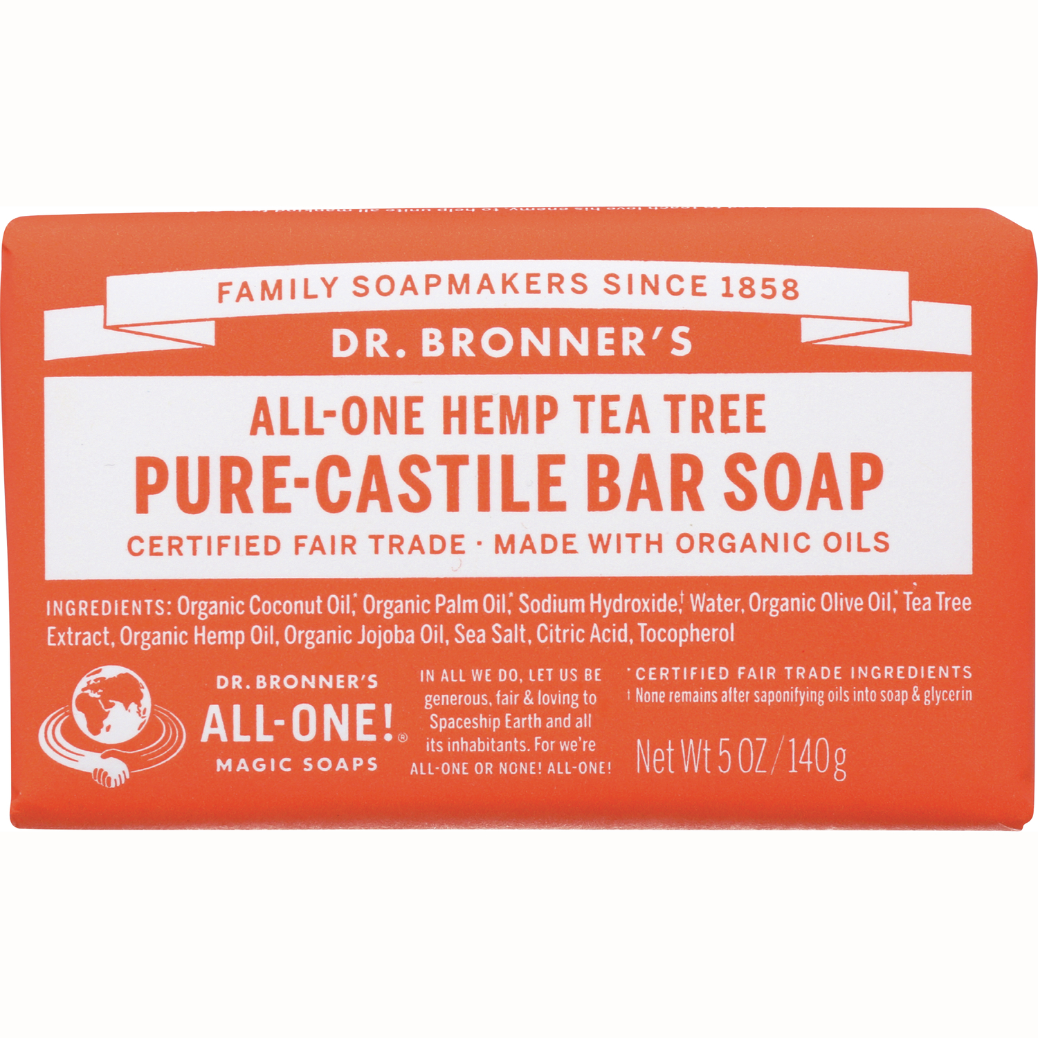 Dr. Bronner's All-One Hemp Tea Tree Pure-Castile Bar Soap | 5 oz Bars