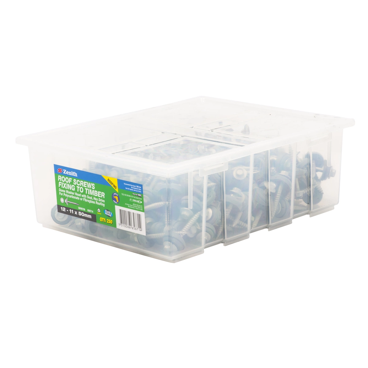ZENITH® 12G x 50mm Class 3 Galvanised Cladding & Roofing Screws with Seal – 250 Pack