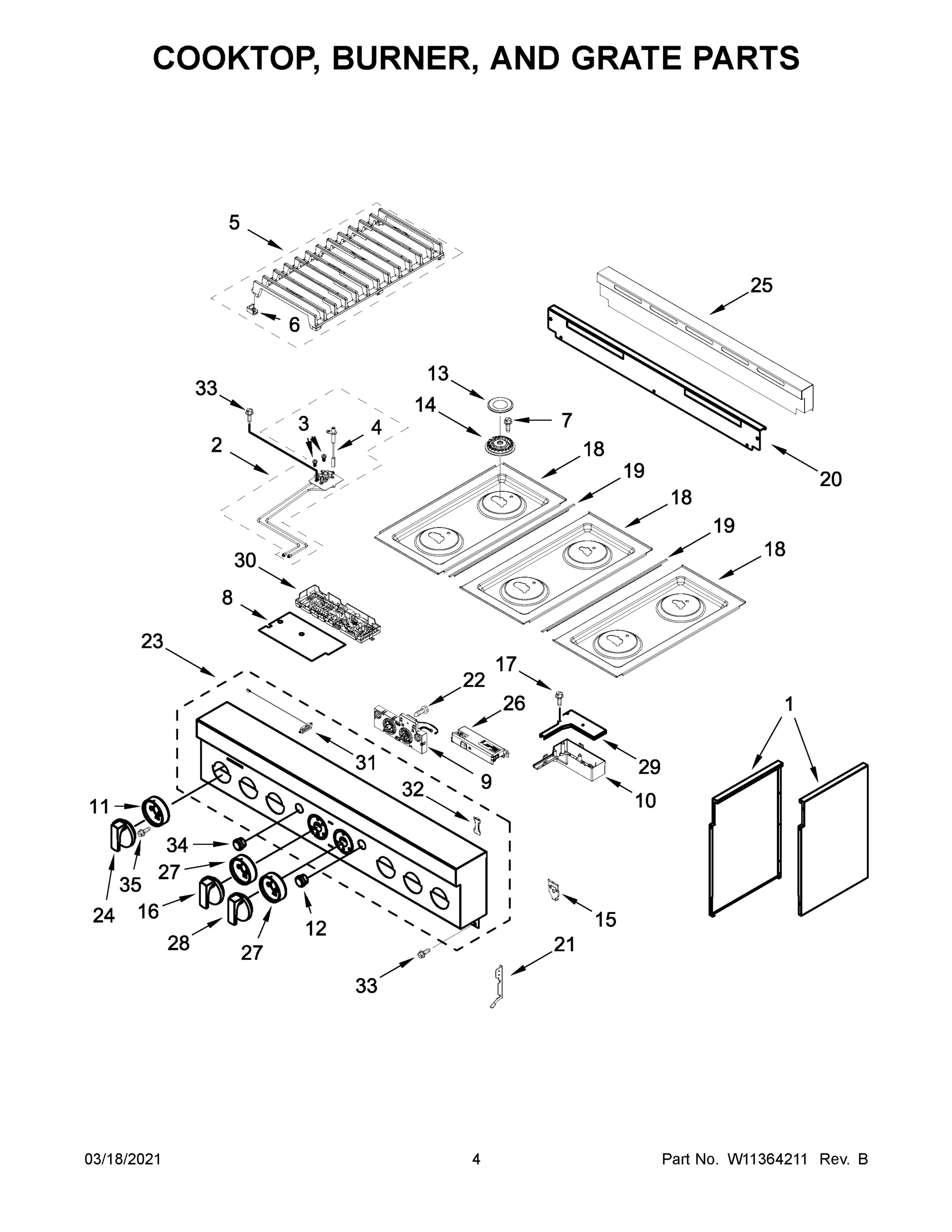 03 - COOKTOP, BURNER, AND GRATE PARTS