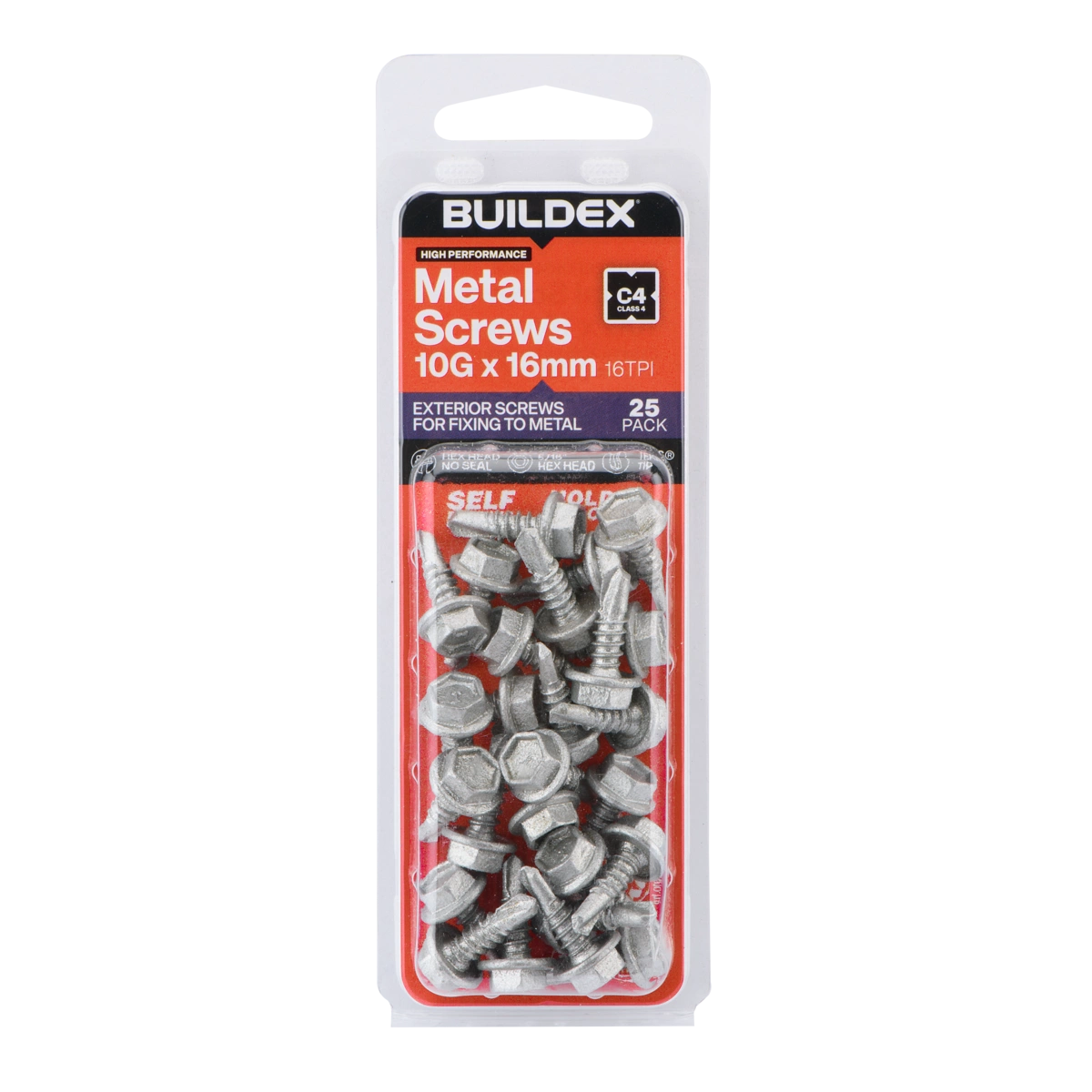 Buildex® 10G x 16mm Class 4 Metal TEKS® Screws – 25 Pack