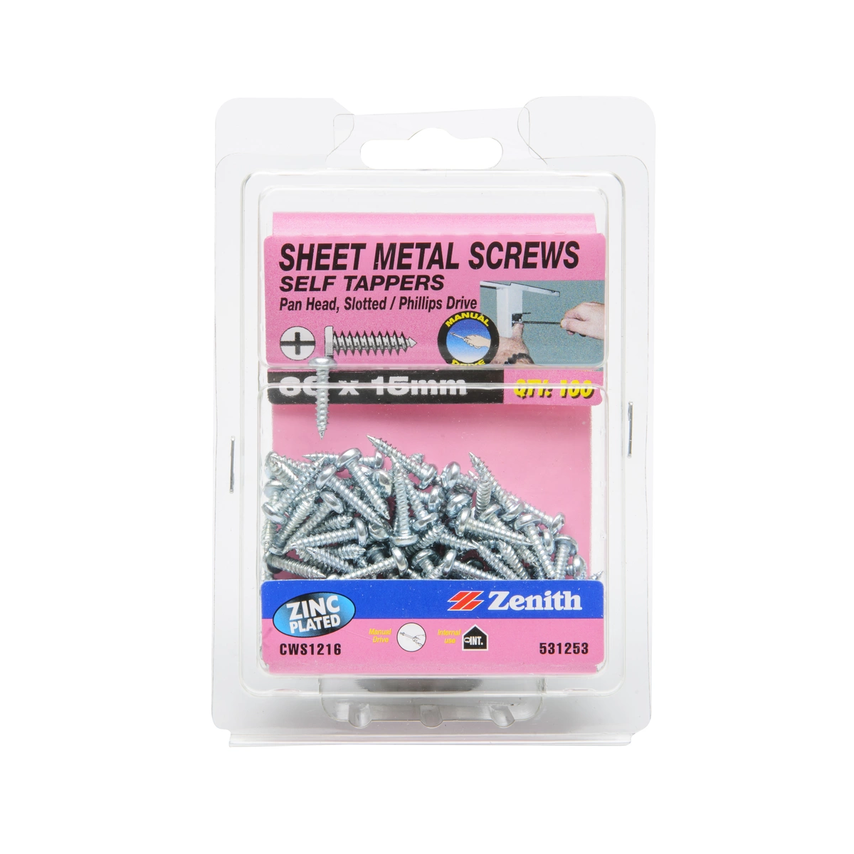 ZENITH® 6G x 15mm Zinc Plated Sheet Metal Screws – 100 Pack