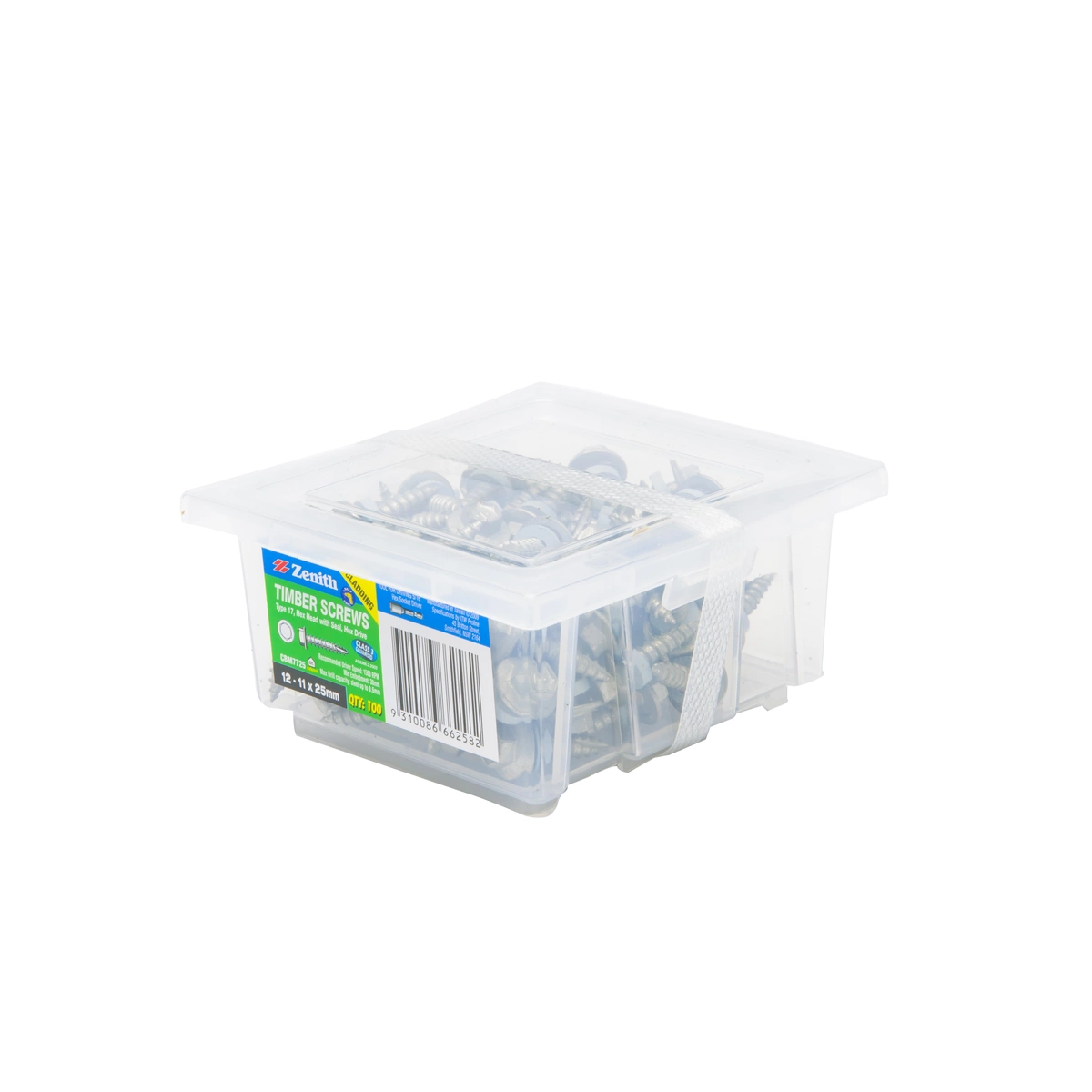 ZENITH® 12G x 25mm Class 3 Galvanised Cladding & Roofing Screws with Seal – 100 Pack