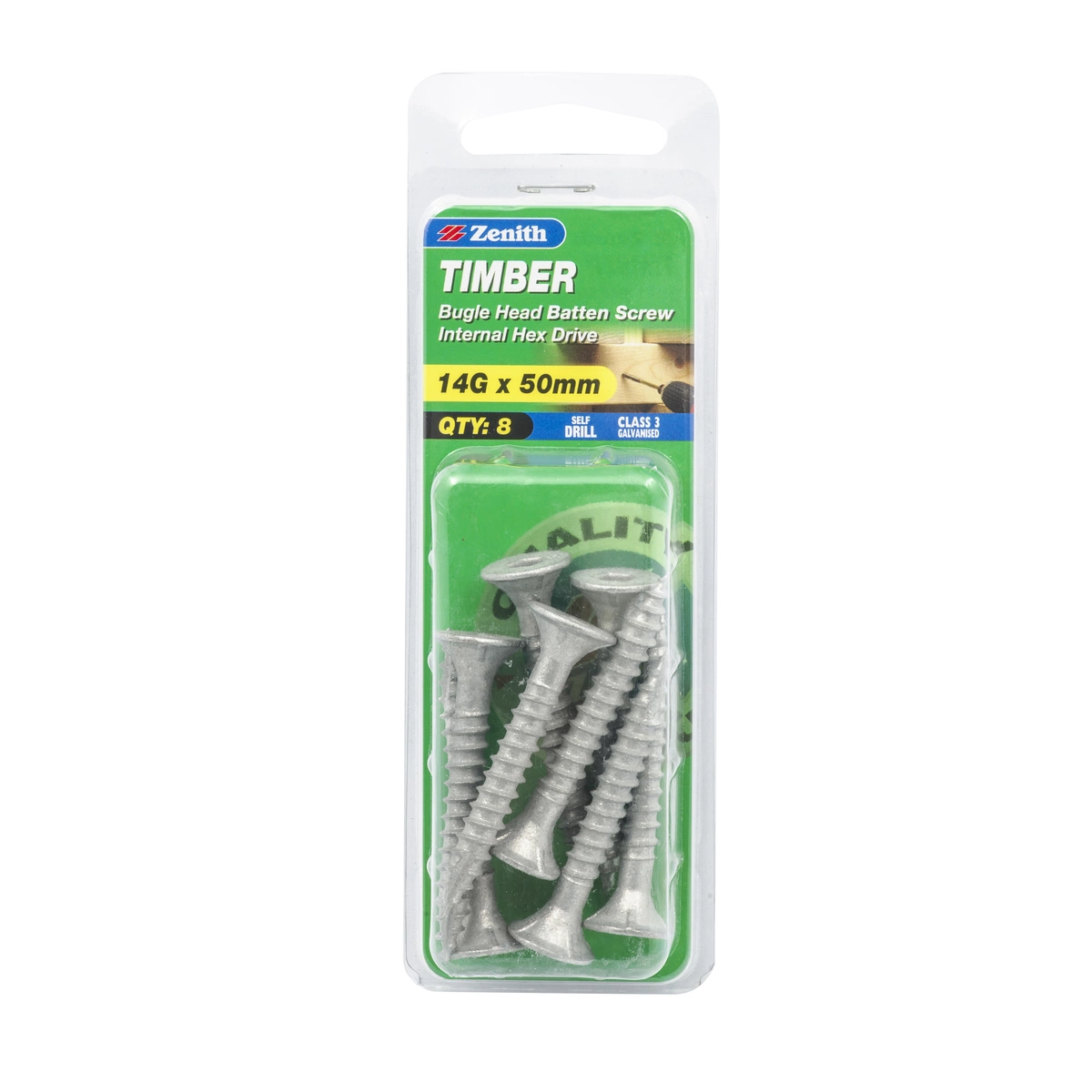 ZENITH® 14G x 50mm Class 3 Galvanised Bugle Batten Screws – 8 Pack