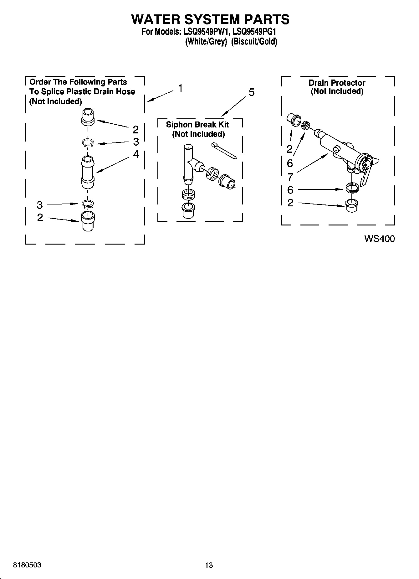 09 - WATER SYSTEM PARTS, MISCELLANEOUS PARTS, OPTIONAL PARTS (NOT INCLUDED)