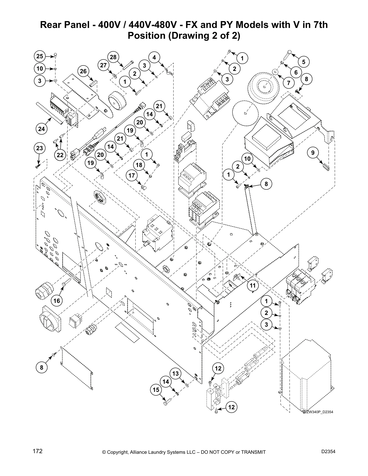 Rear Panel - 400V / 440V-480V - FX and PY Models with V in 7th
Position (Drawing 2 of 2)