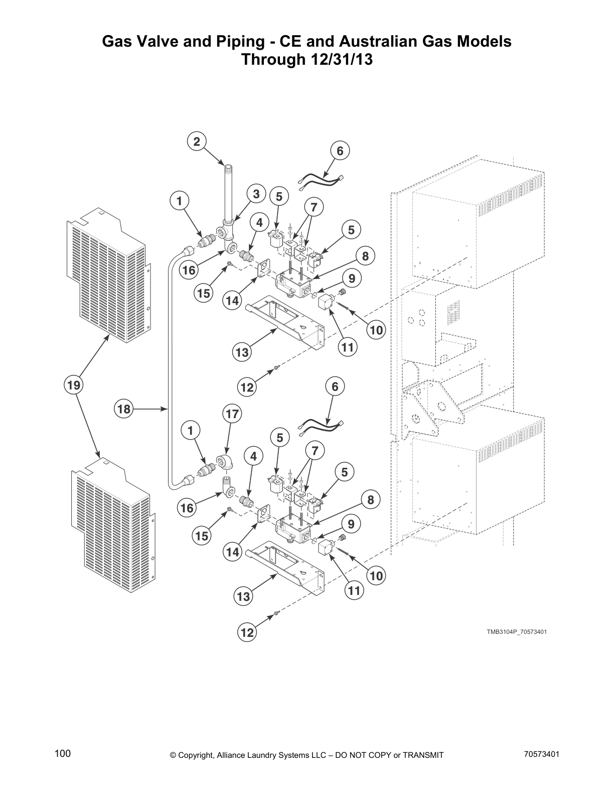 Gas Valve and Piping - CE and Australian Gas Models
Through 12/31/13