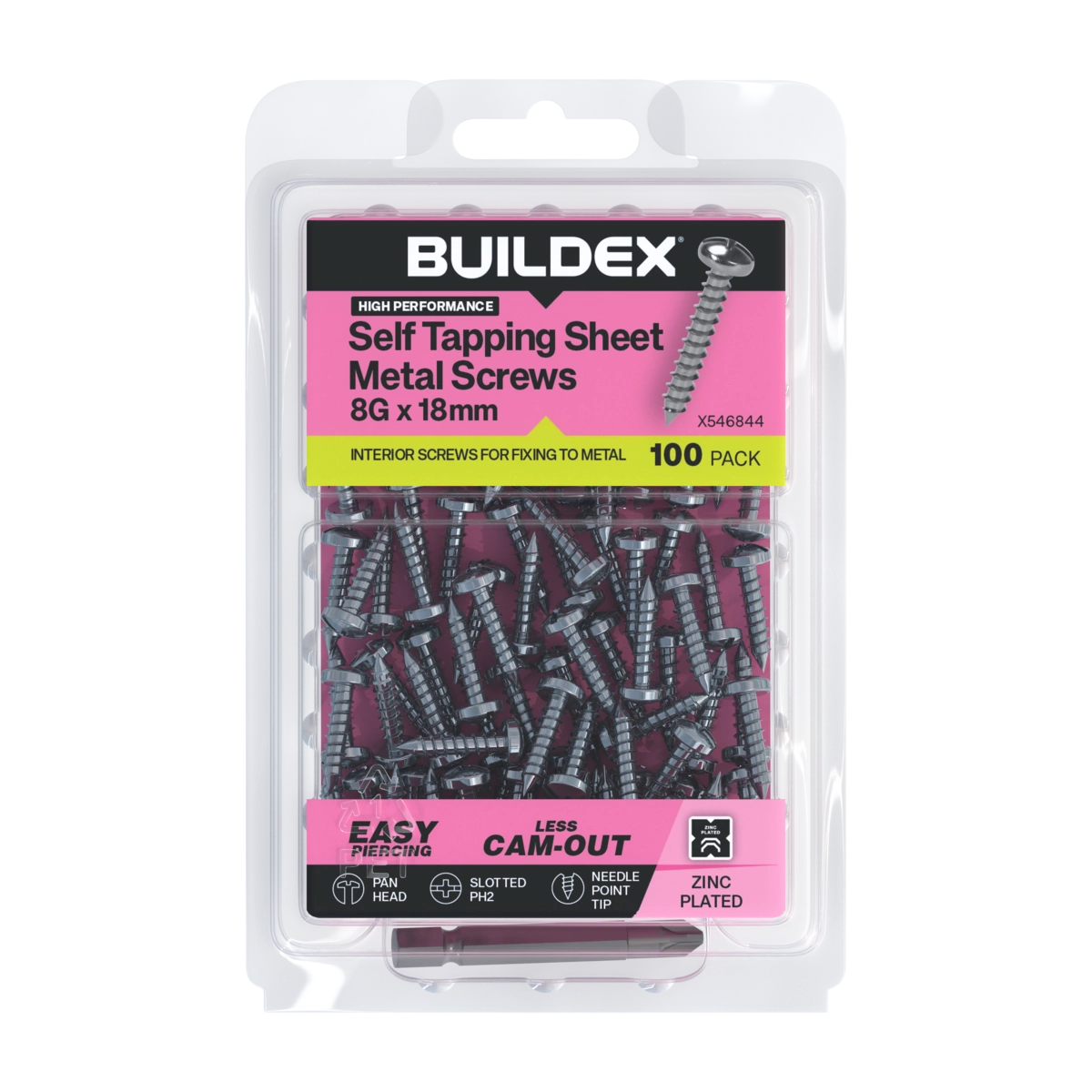 Buildex® 8G x 18mm Zinc Plated Self Tapping Sheet Metal Screws – 100 Pack