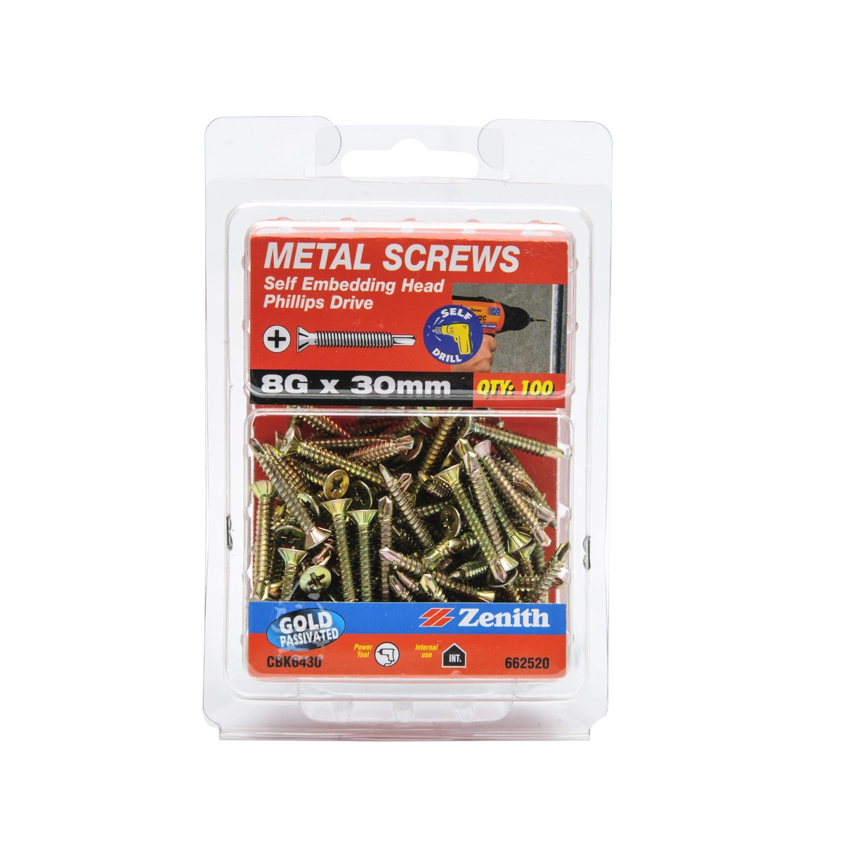 ZENITH® 8G x 30mm Gold Passivated Metal Screws – 100 Pack